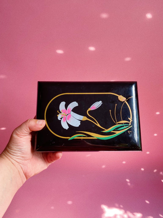 Vintage 80s Black Plastic Jewelry Box