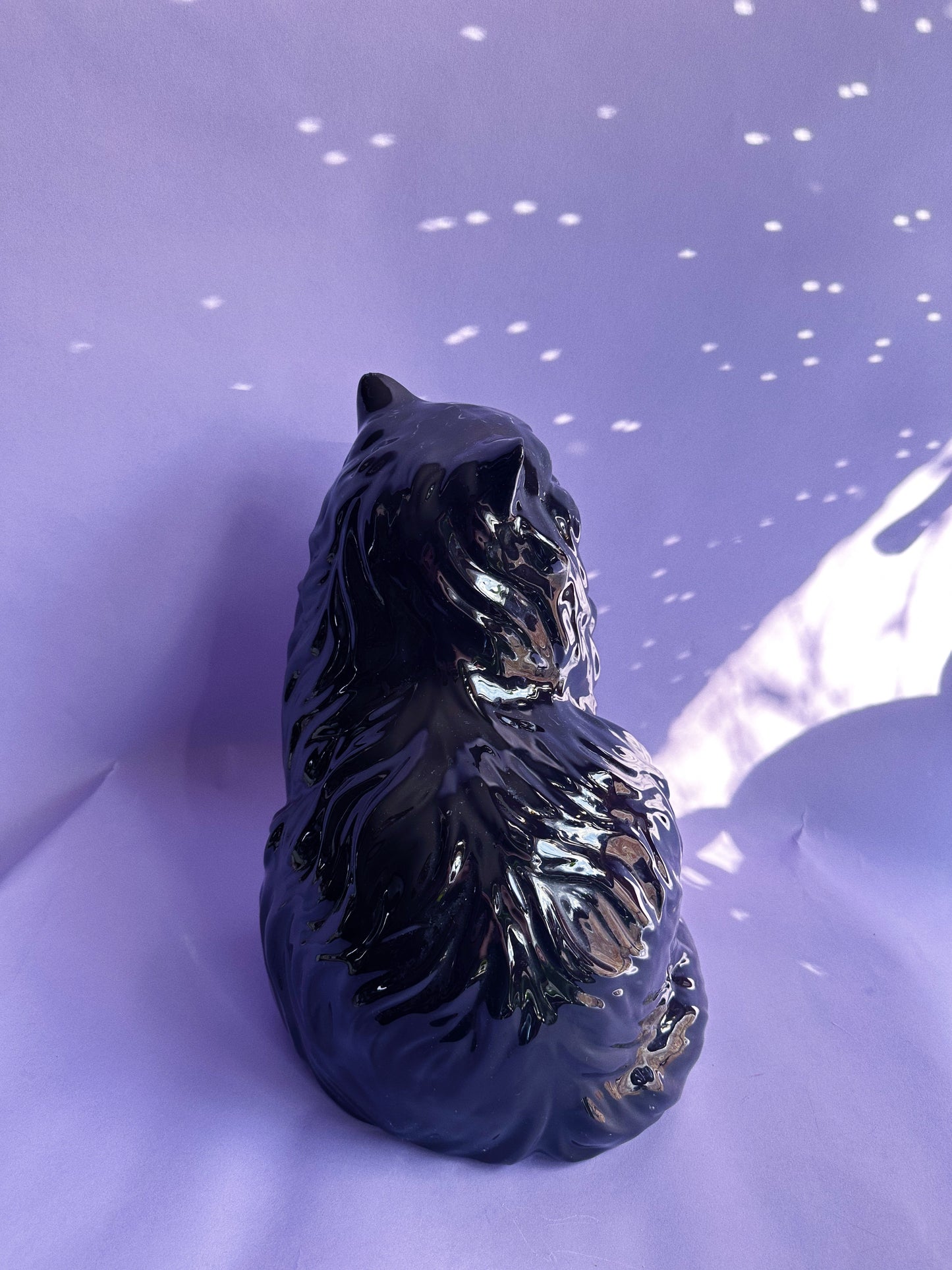 Vintage Large Black Persian Cat w Green Eyes 14” Ceramic Statue Sculpture Figure