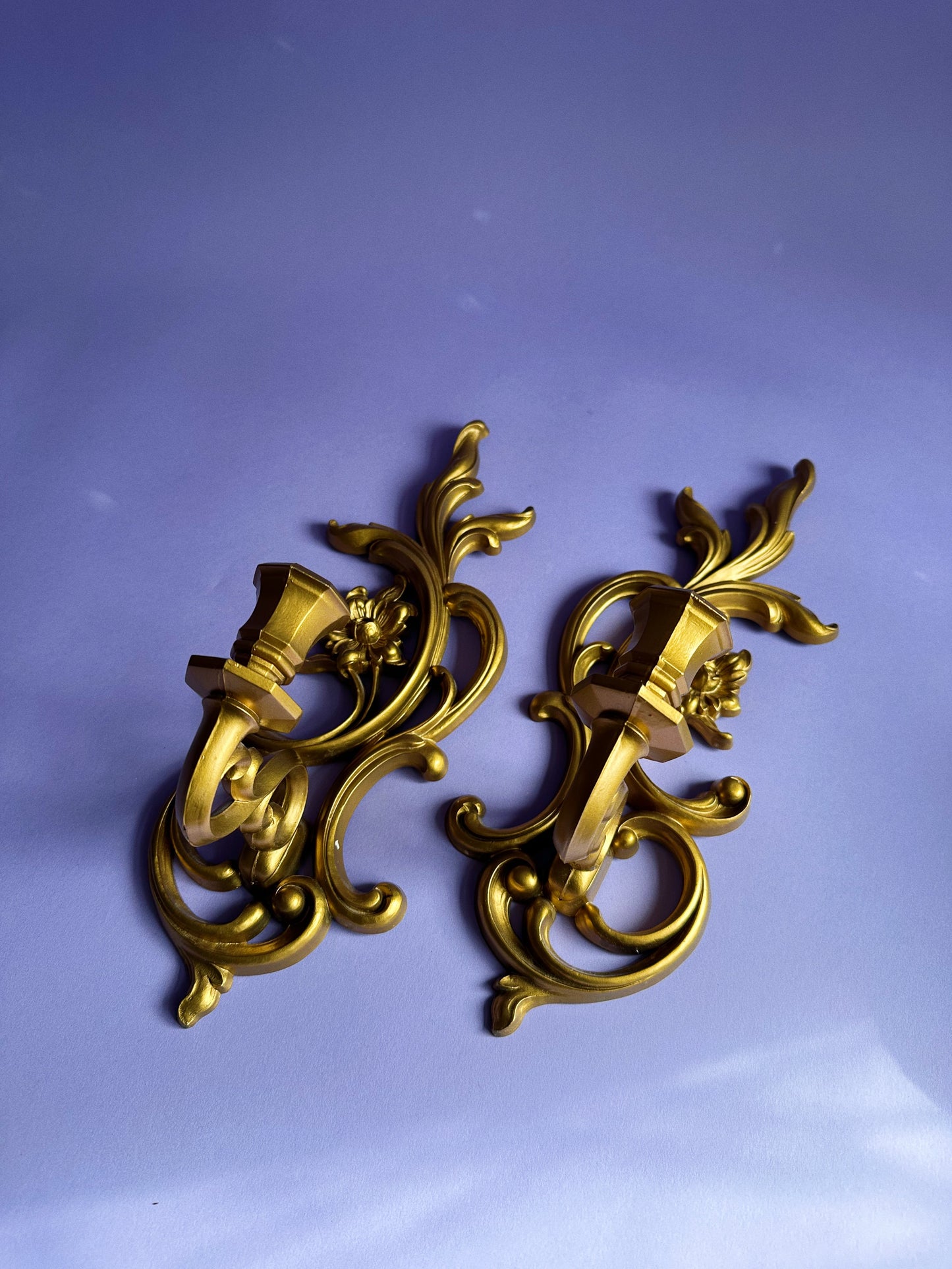 Vintage Gold Syroco Candle Wall Sconces