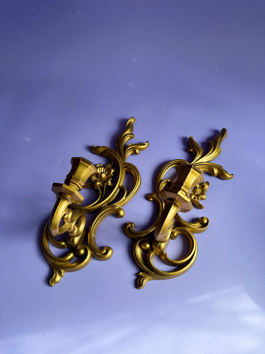 Vintage Gold Syroco Candle Wall Sconces