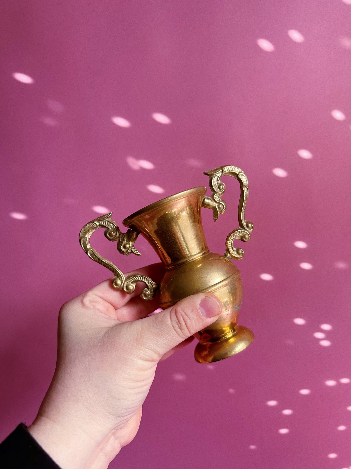 Vintage Mid Century Modern Trophy Urn Vase Amphora 4.5" Solid Brass 2 Handle