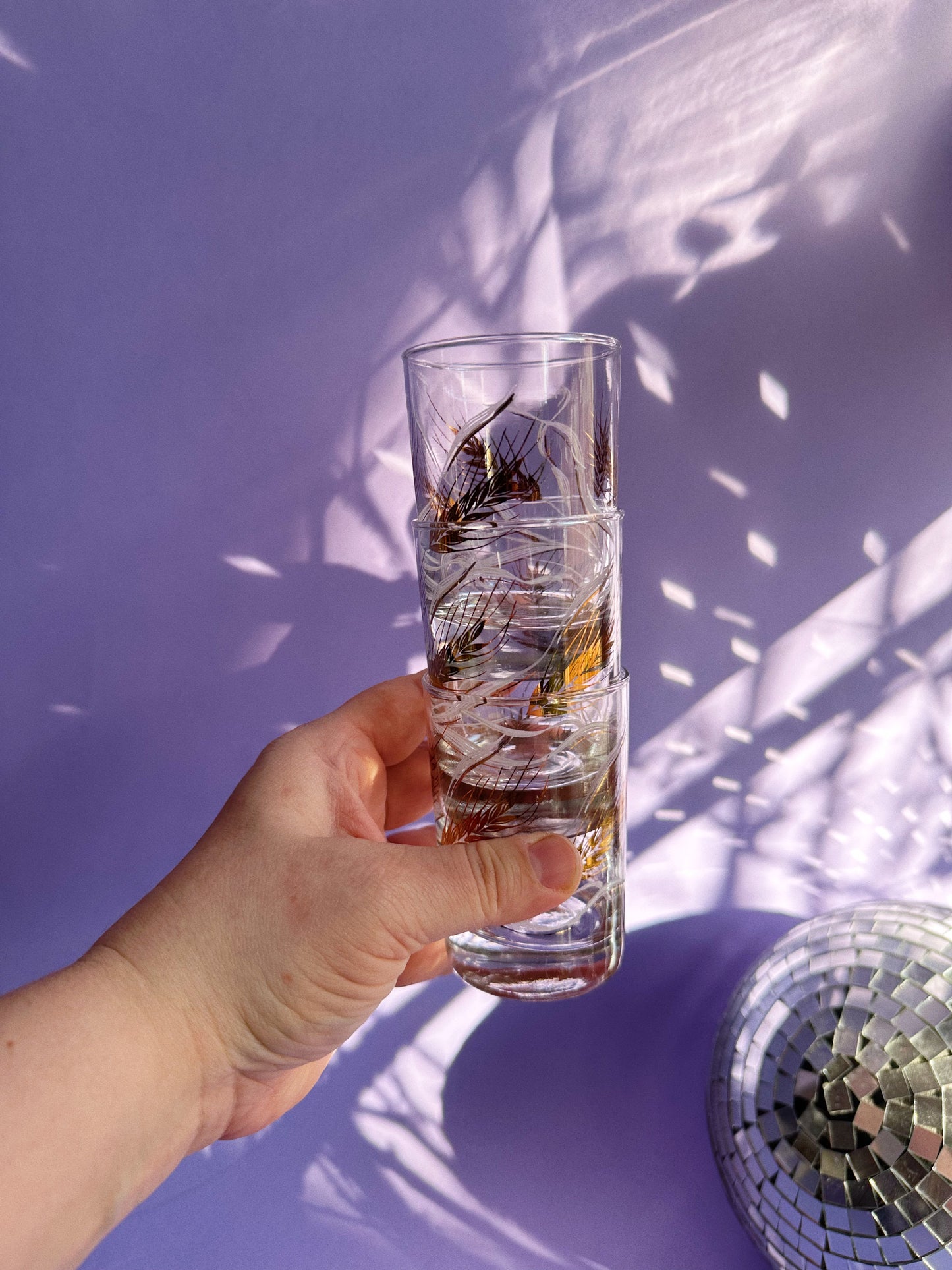 Vintage MCM Set of 3 Short Wheat Gold & White Tumblers