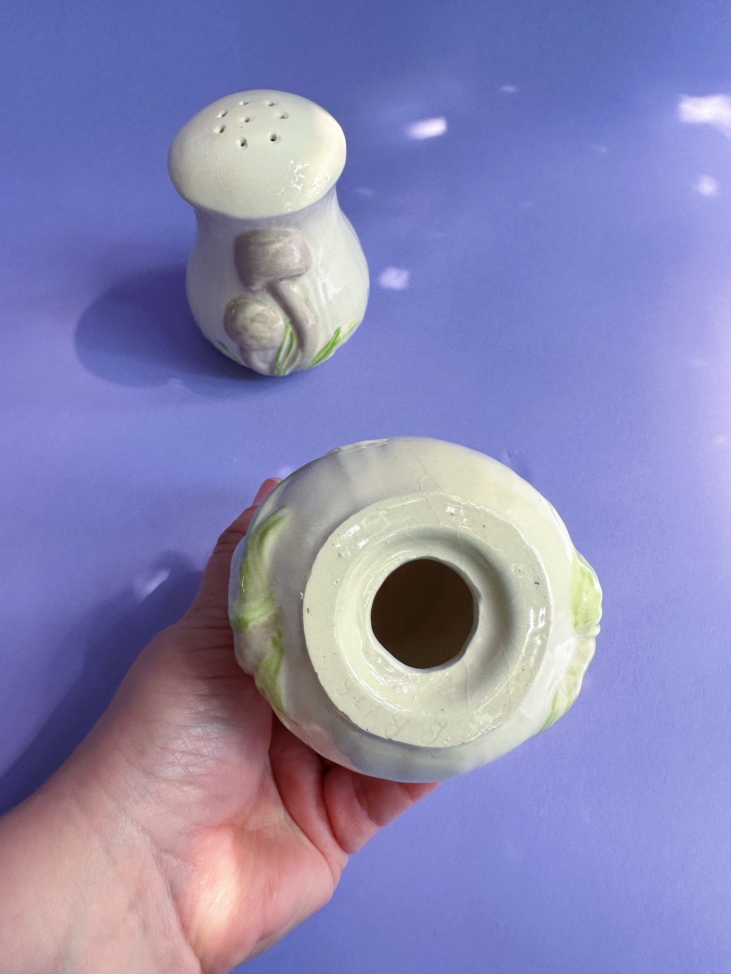 Vintage 1970s Glazed Ceramic Mushroom Salt & Pepper Shakers