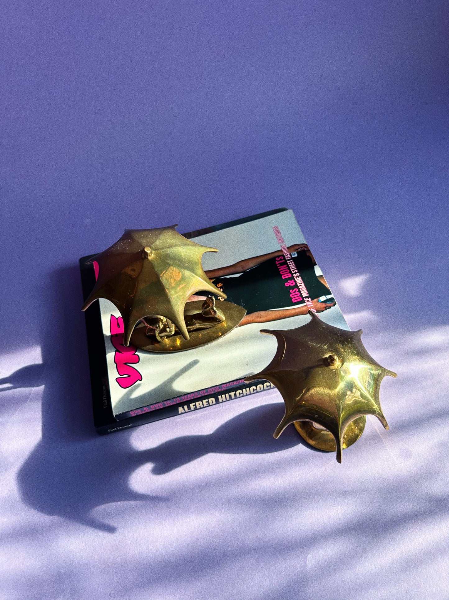 Vintage Brass Duck & Frog w/ Umbrella Sculptures