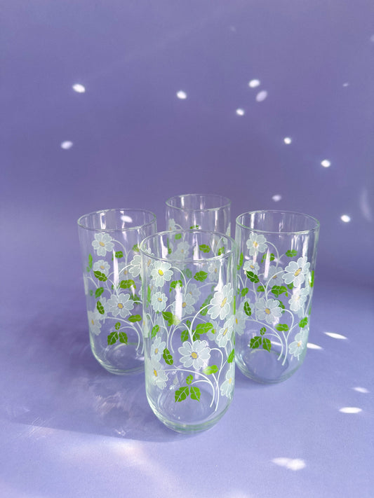 Set of 4 Vintage Daisy Print Glass Tumblers