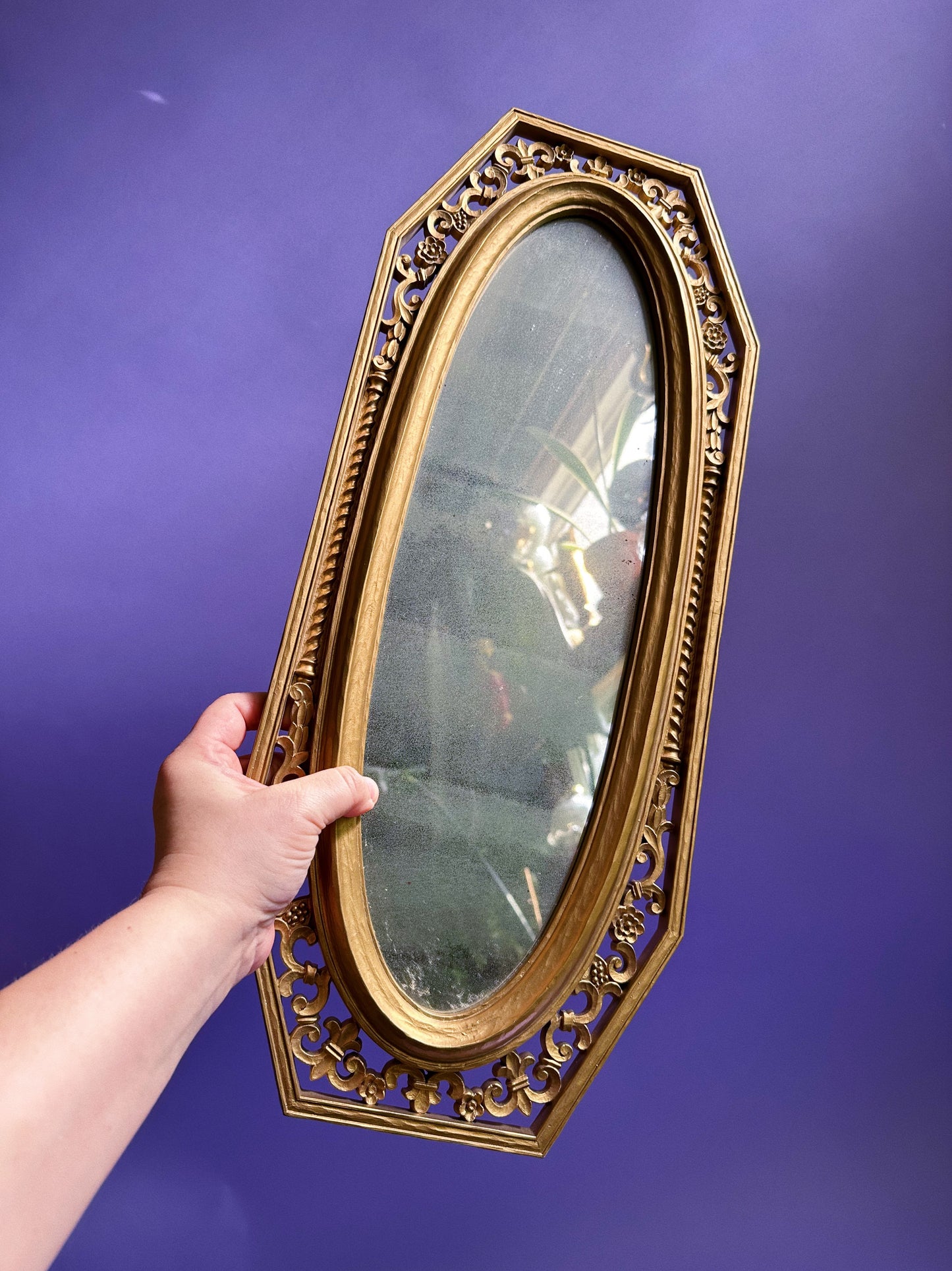 Vintage Dart Industries Gold Tone Light Wood 1960s MCM Wall Mirror