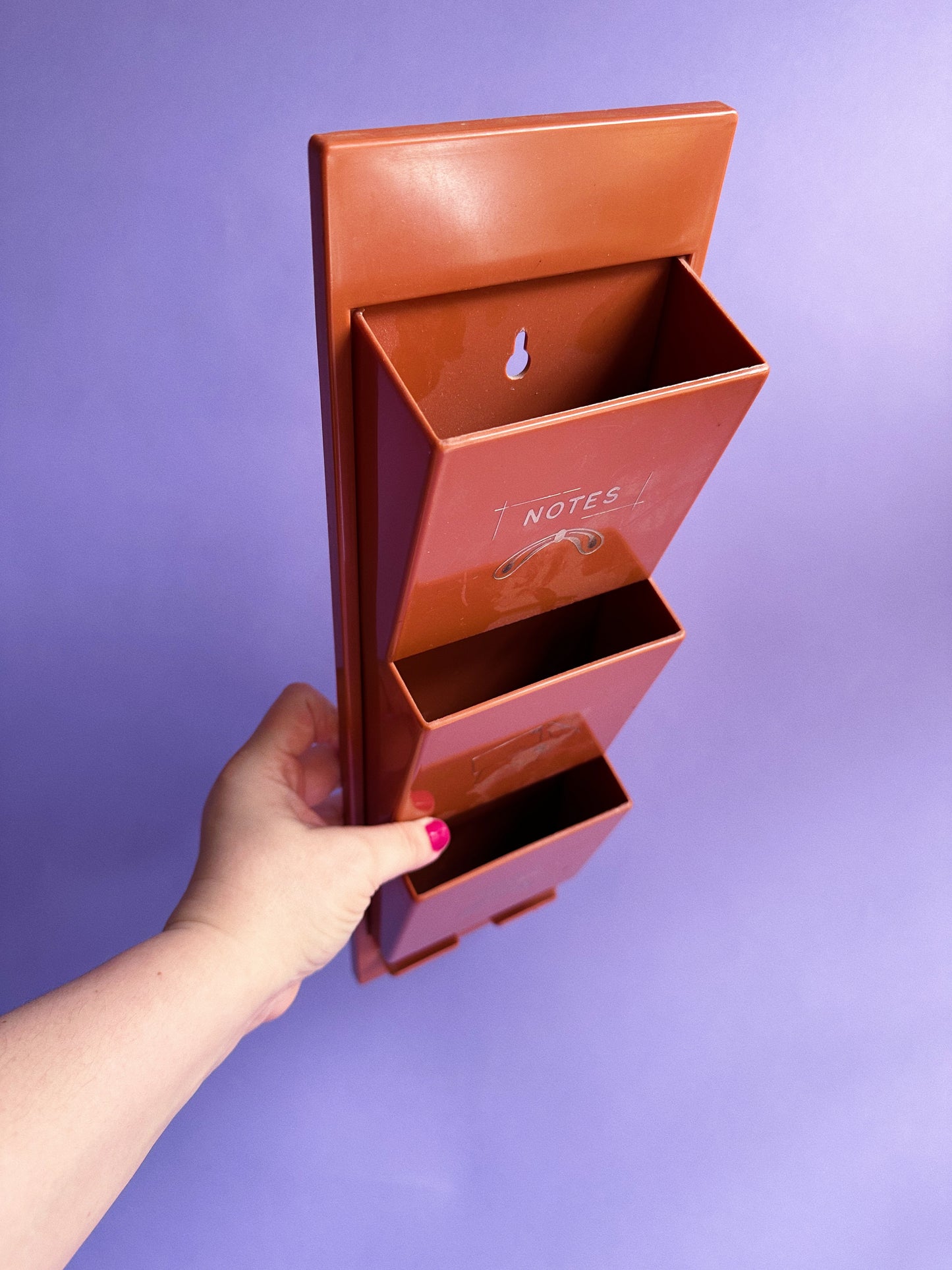 Red Brown Letter Bills Mail Organizer MCM Vintage Mid Century Plastic