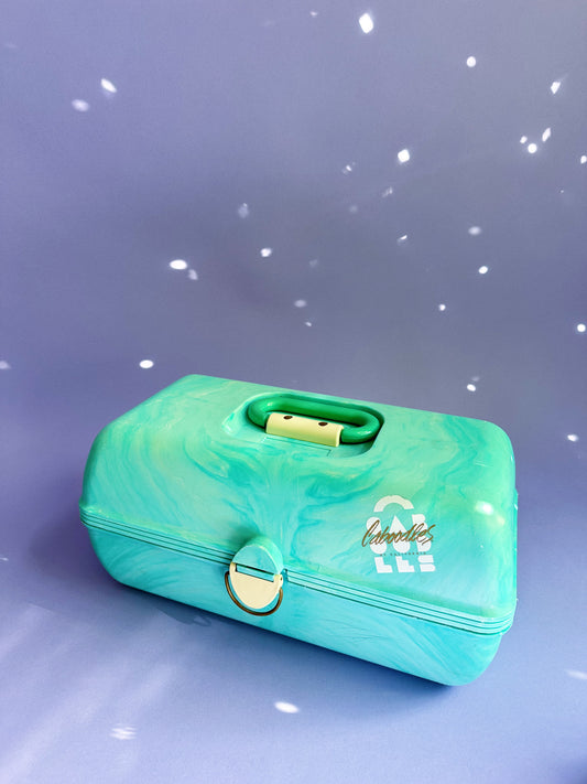 Caboodles of California Vintage Teal Swirl Marble Large 15" 3 Tier Makeup Case