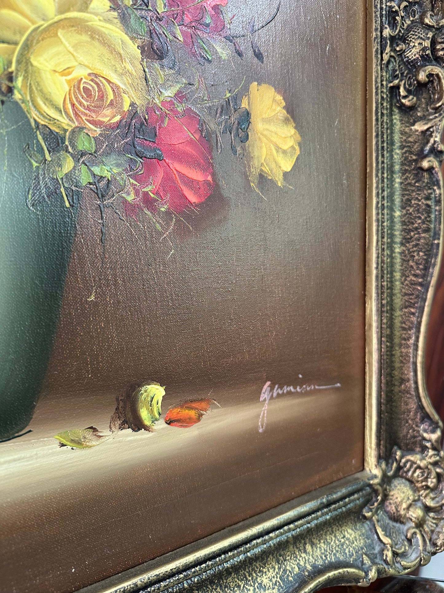 Beautiful Signed Vintage Still Life Original Oil on Canvas Bouquet Of Flowers