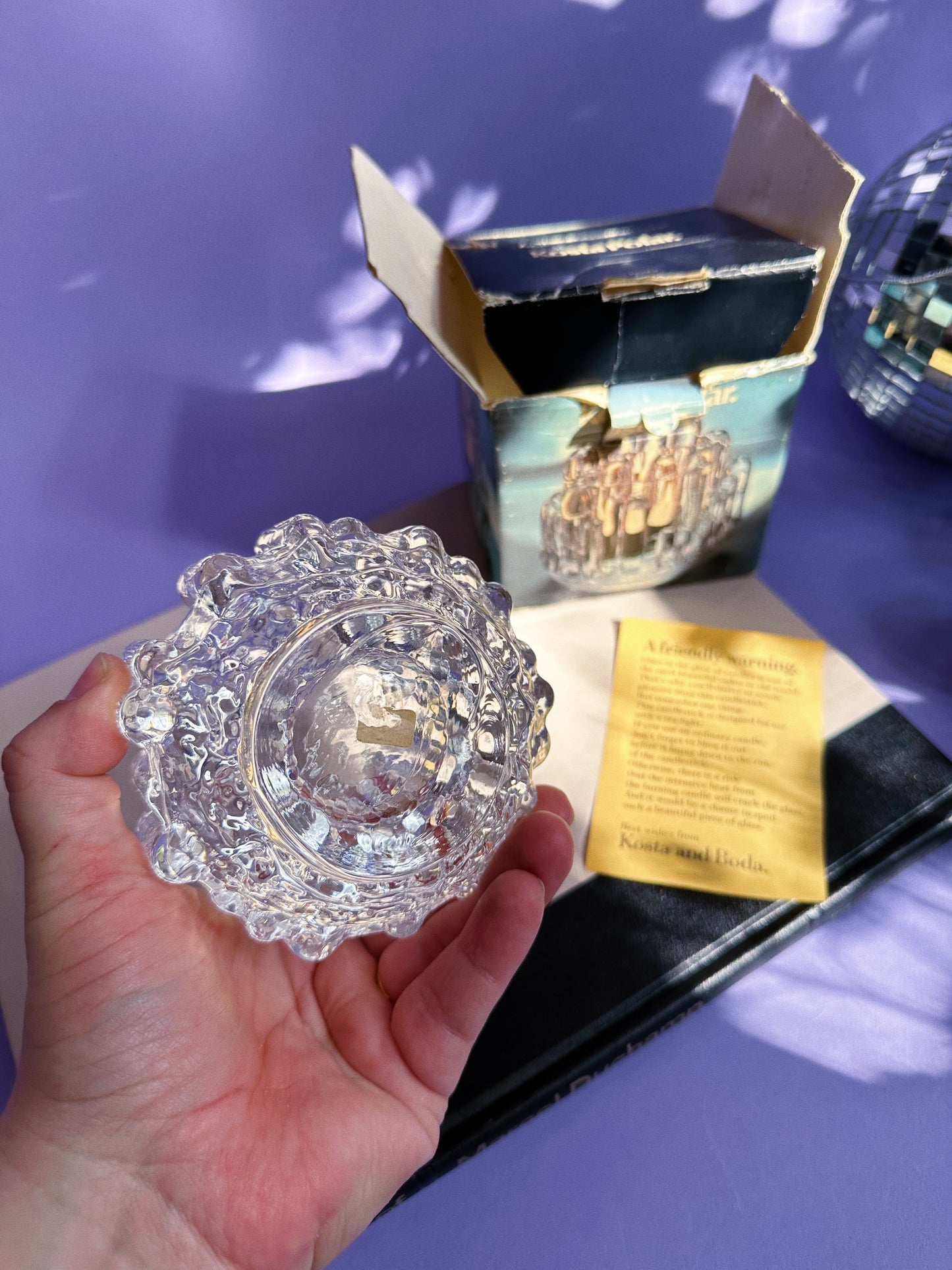 Vintage Glass Candle Votive Holder KOSTA BODA Sweden Polar Ice Stalagmite Heavy