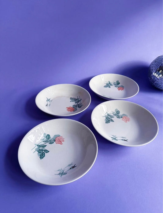 Set of 4 Vintage Shallow Floral Bowls Made in Japan