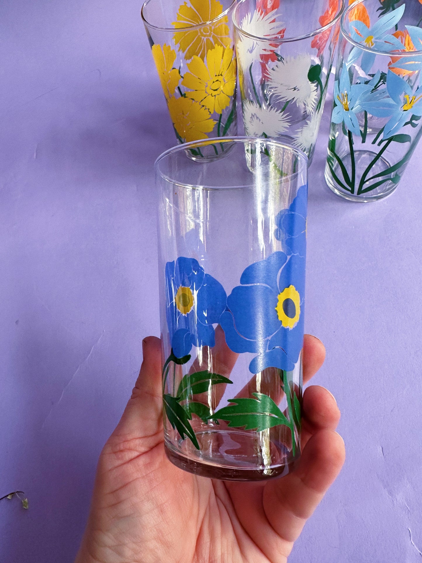 Vintage Set of 6 Libbey Flower Tall Glass Tumblers