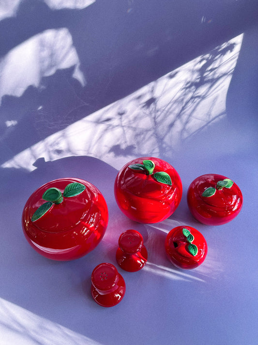 Vintage Red Ceramic Apple Canisters & Salt Pepper Shakers