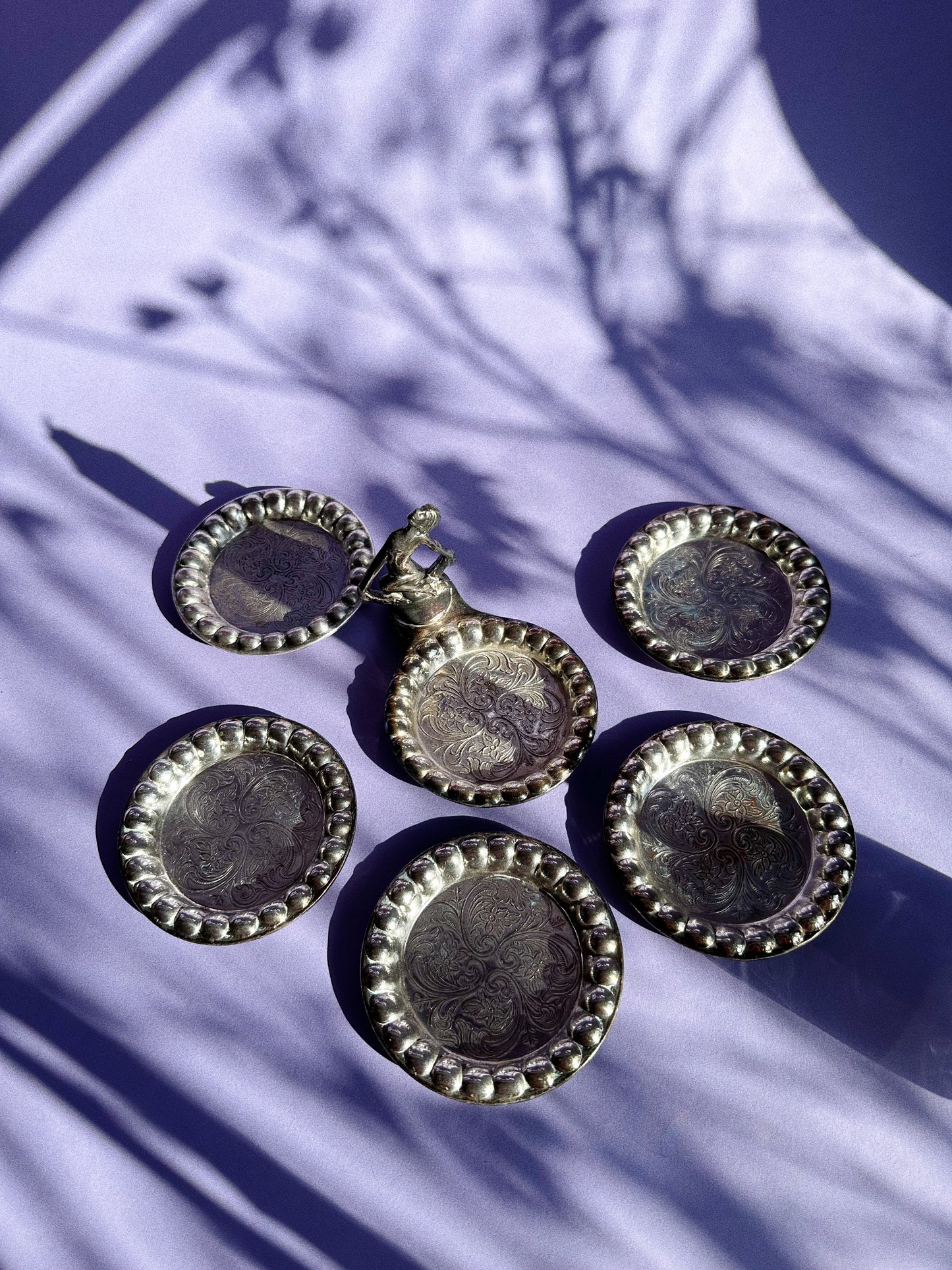 Vintage Rare Art Deco Lady Coasters Silverplated E.P. Copper 901 Set Of 6