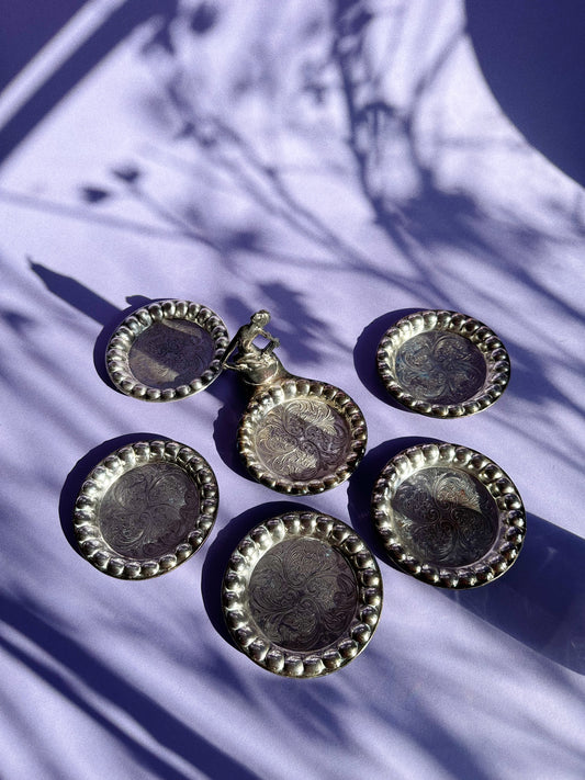 Vintage Rare Art Deco Lady Coasters Silverplated E.P. Copper 901 Set Of 6