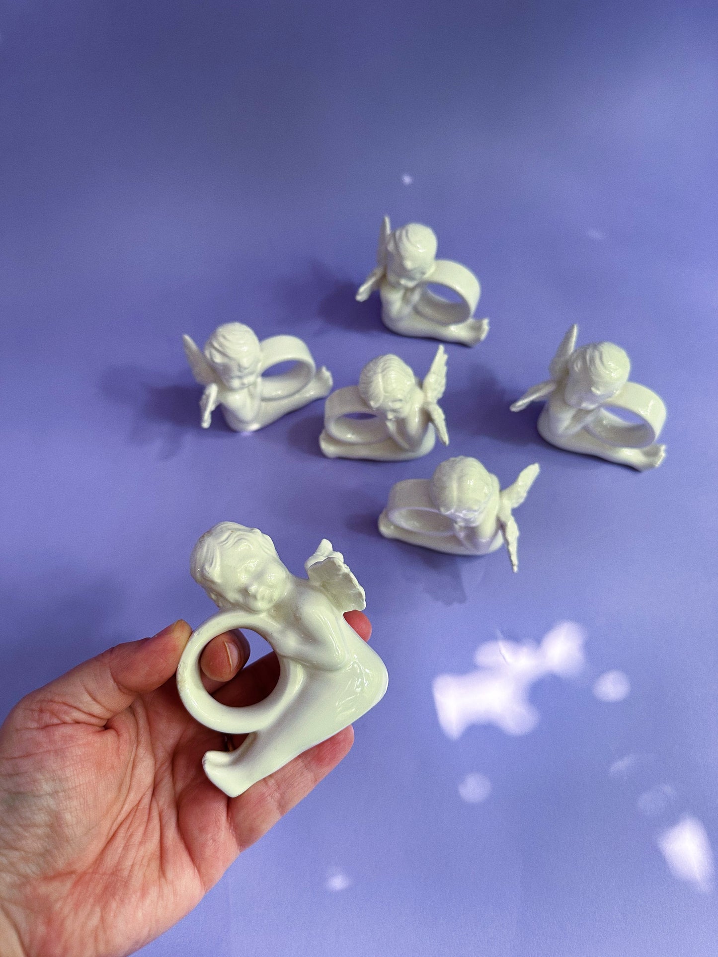 Vintage Ceramic Angel Cherub Napkin Rings Set of 6