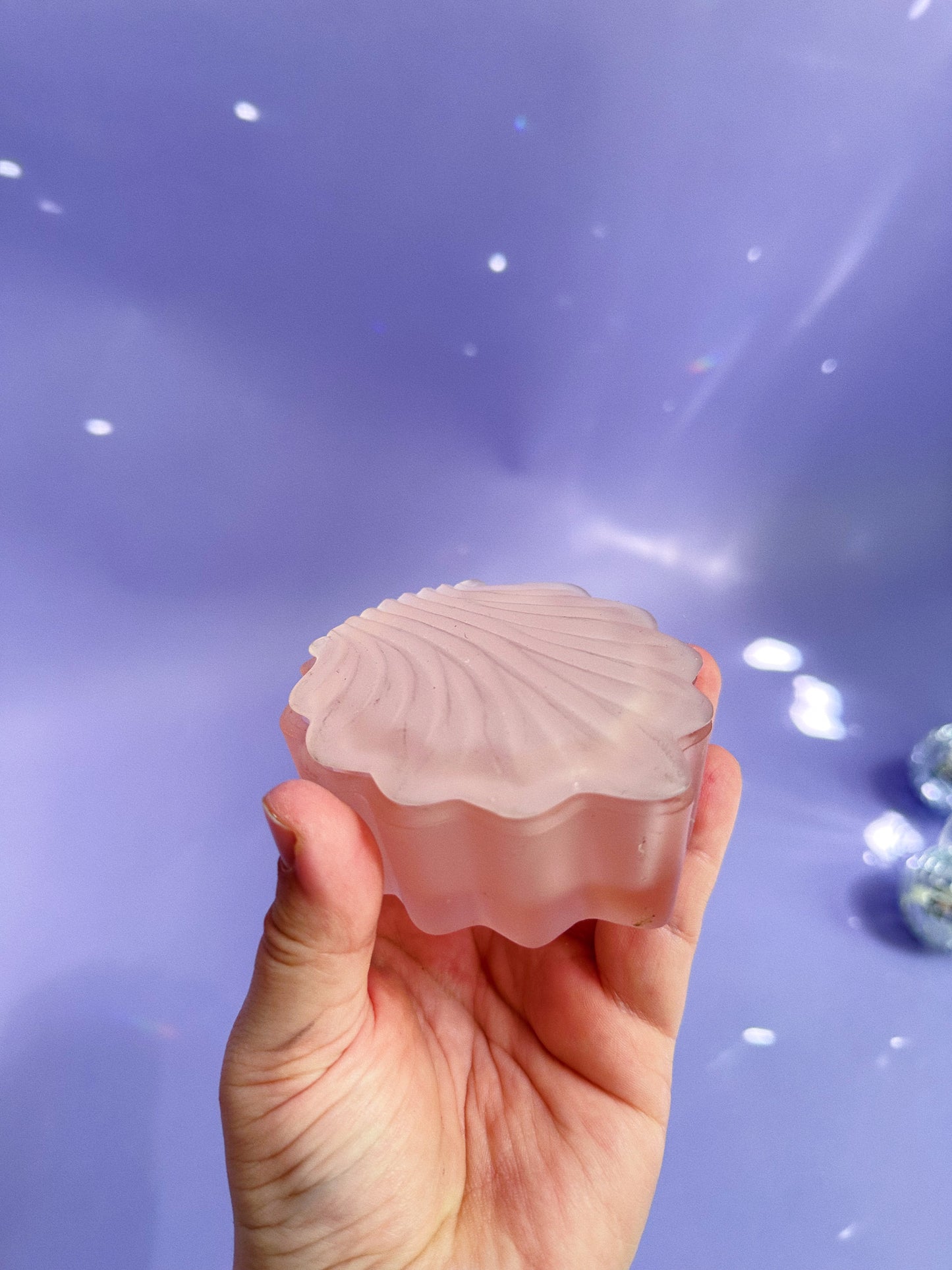 Vintage Frosted Pink Glass Lidded Seashell Trinket Dish