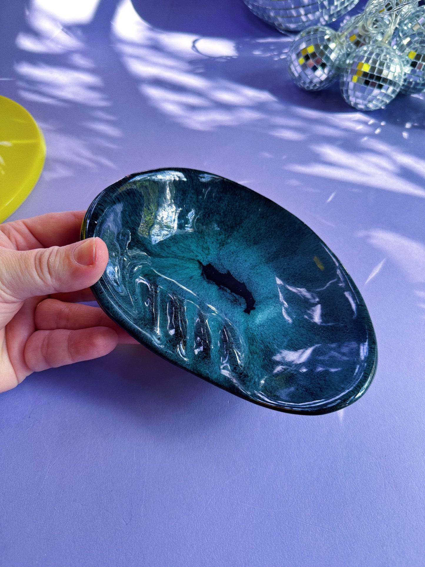 Vintage Evangeline Canada Blue Pottery Ashtray / Throw Dish