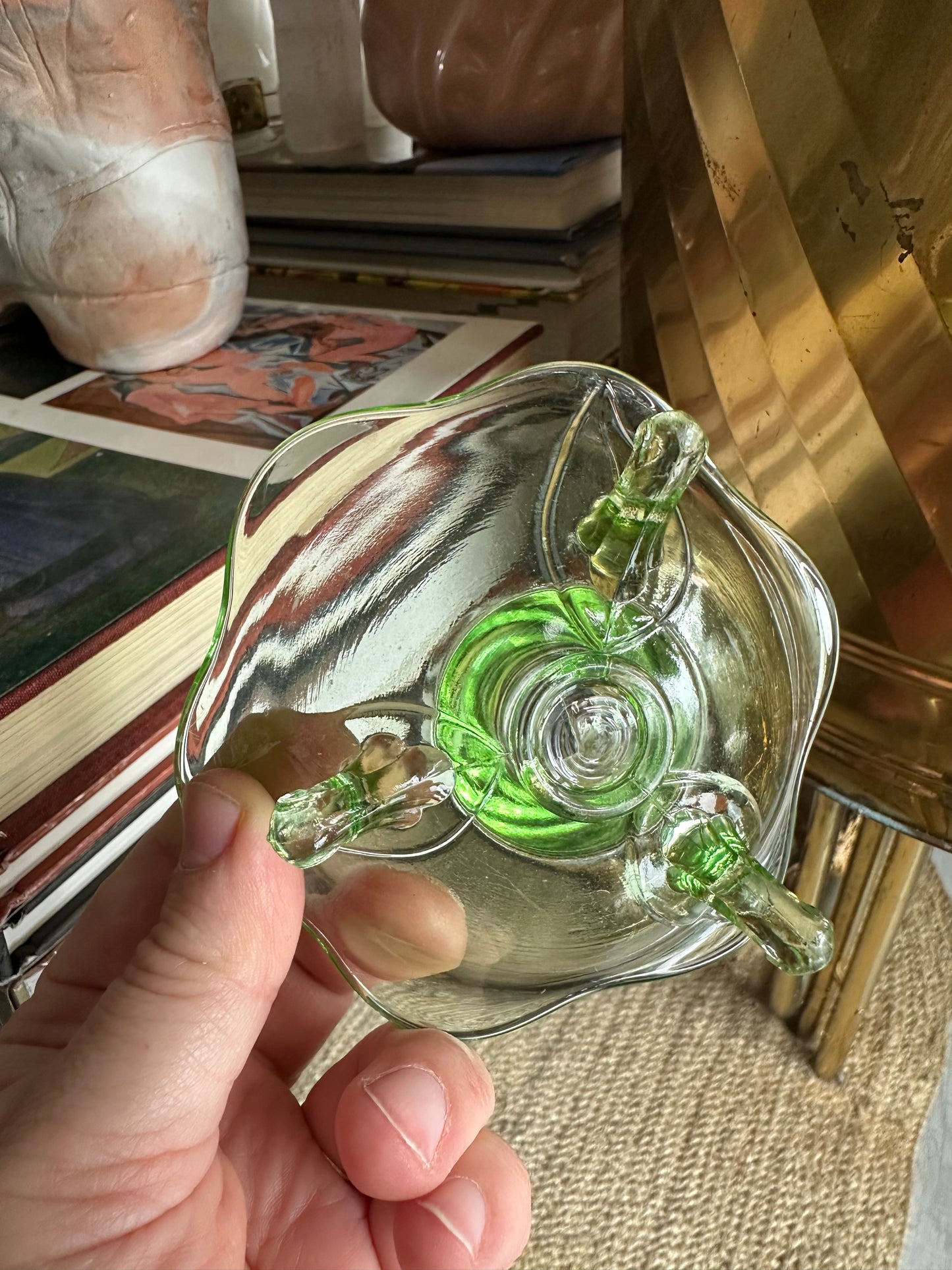 Vintage 1930s Uranium Glass Fostoria Footed Candleholders - Fairfax Pattern