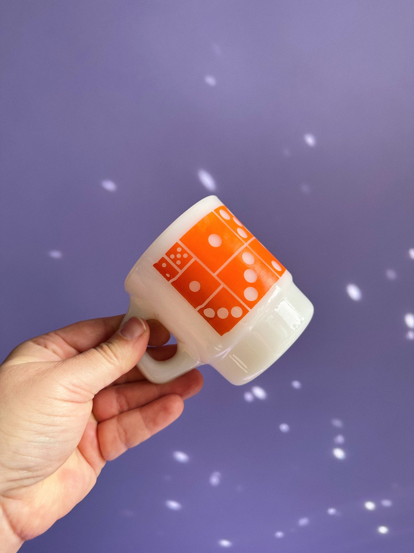 Vintage Orange & Red Domino Stacking Fire King Milk Glass Mugs