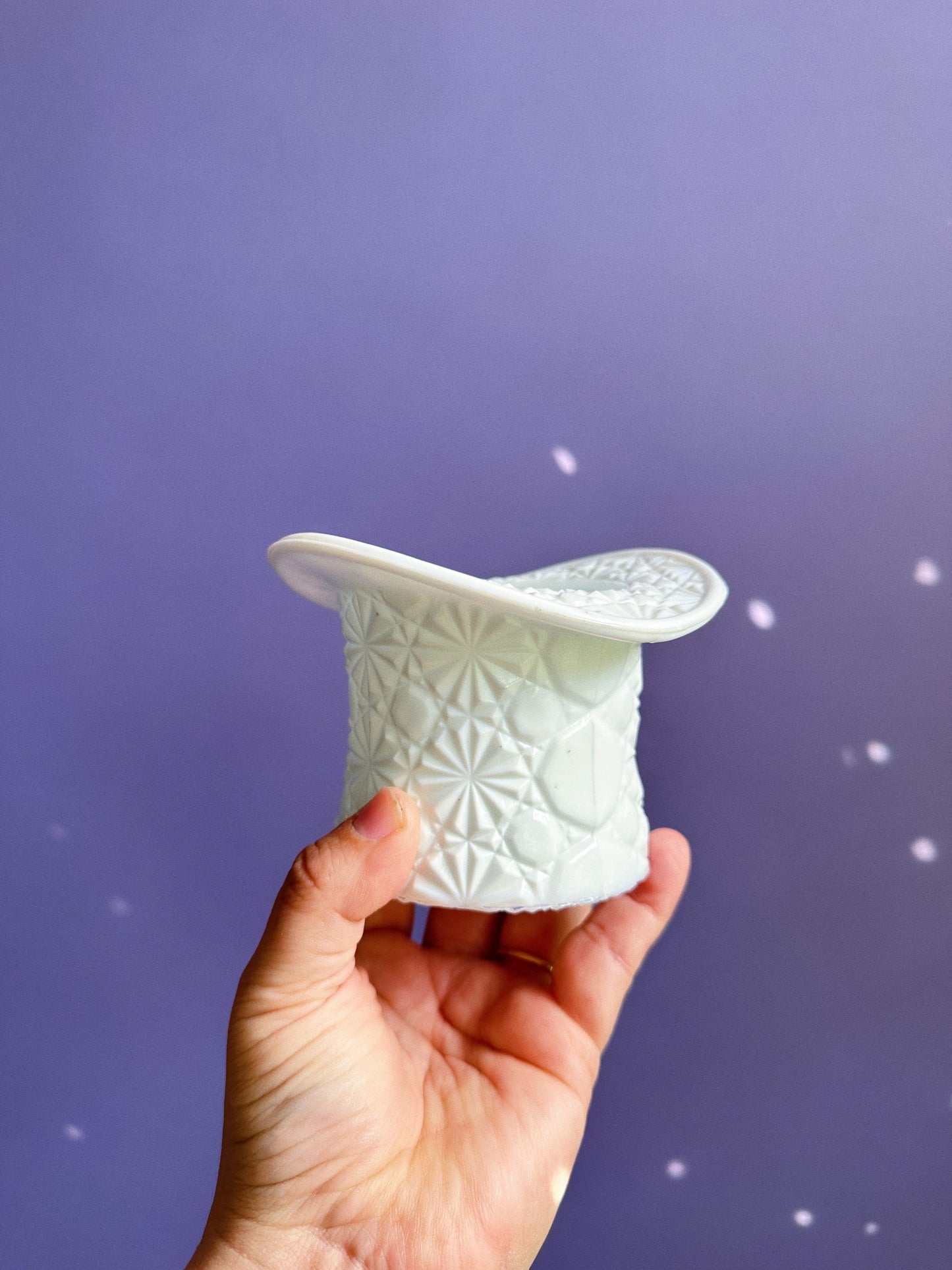 Vintage Fenton Large White Milk Glass Daisy and Button Top Hat Vase Match Holder