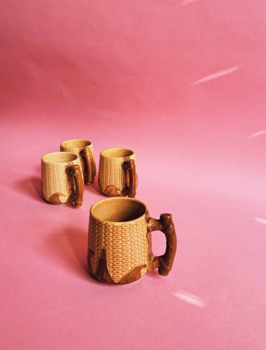 Set of 4 Majolica Ear Of Corn Vintage Mugs Made In Japan