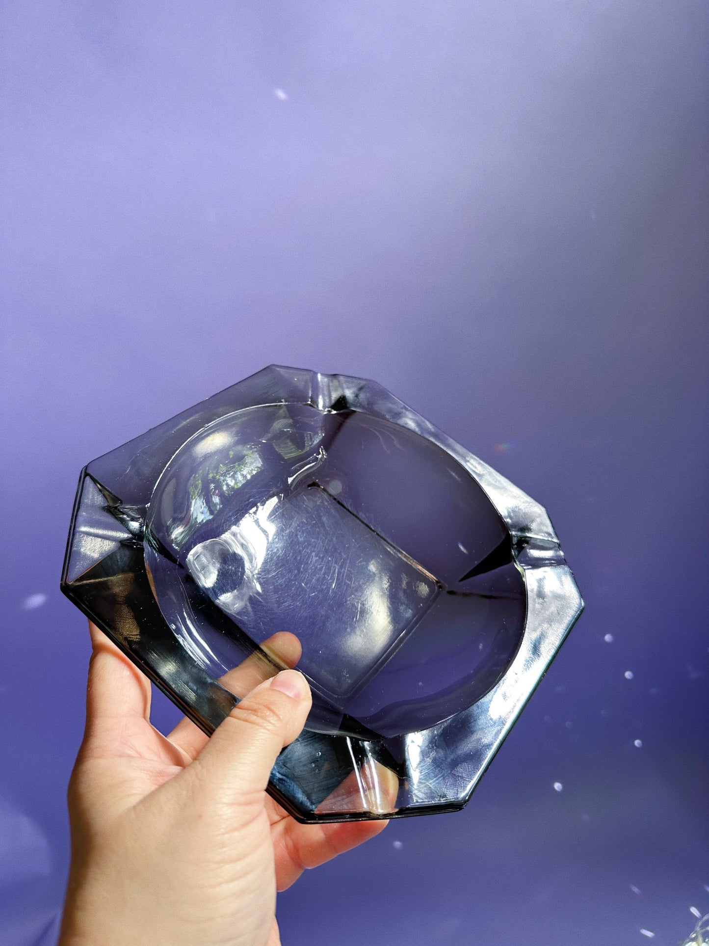 Large Vintage MCM Black Glass Ashtray