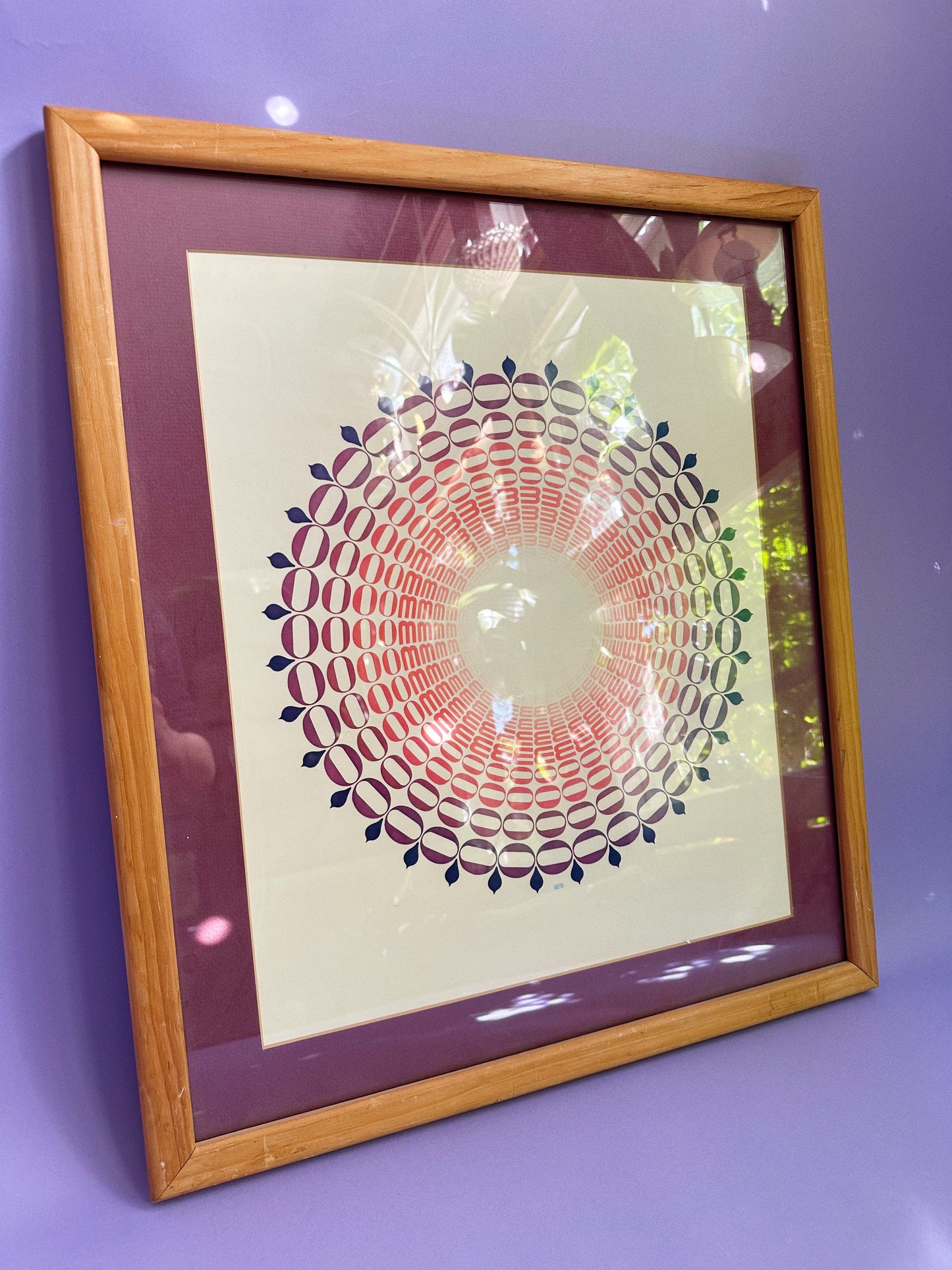Vintage MCM 1970s Wood Framed Mandala Art Print