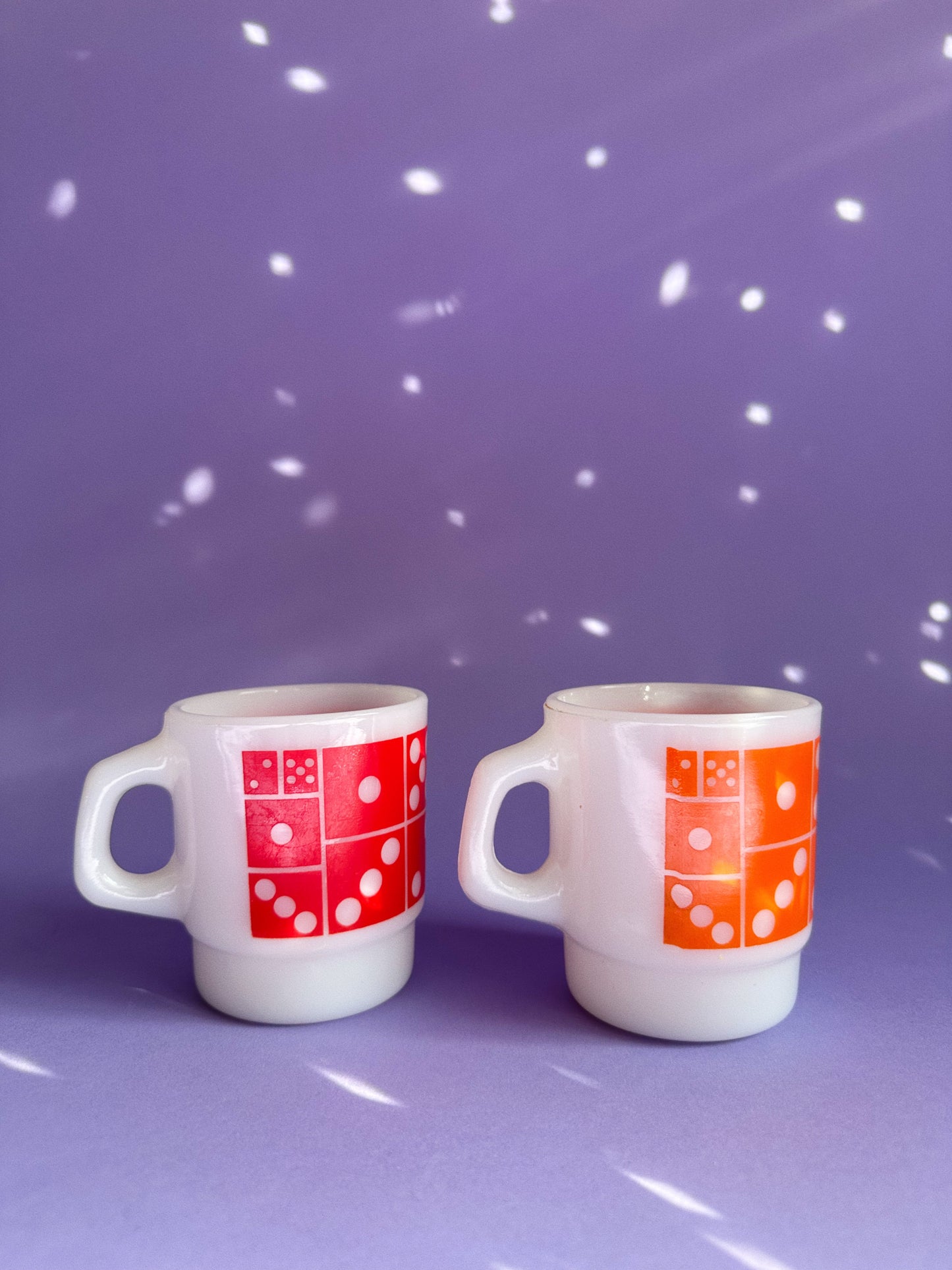 Vintage Orange & Red Domino Stacking Fire King Milk Glass Mugs