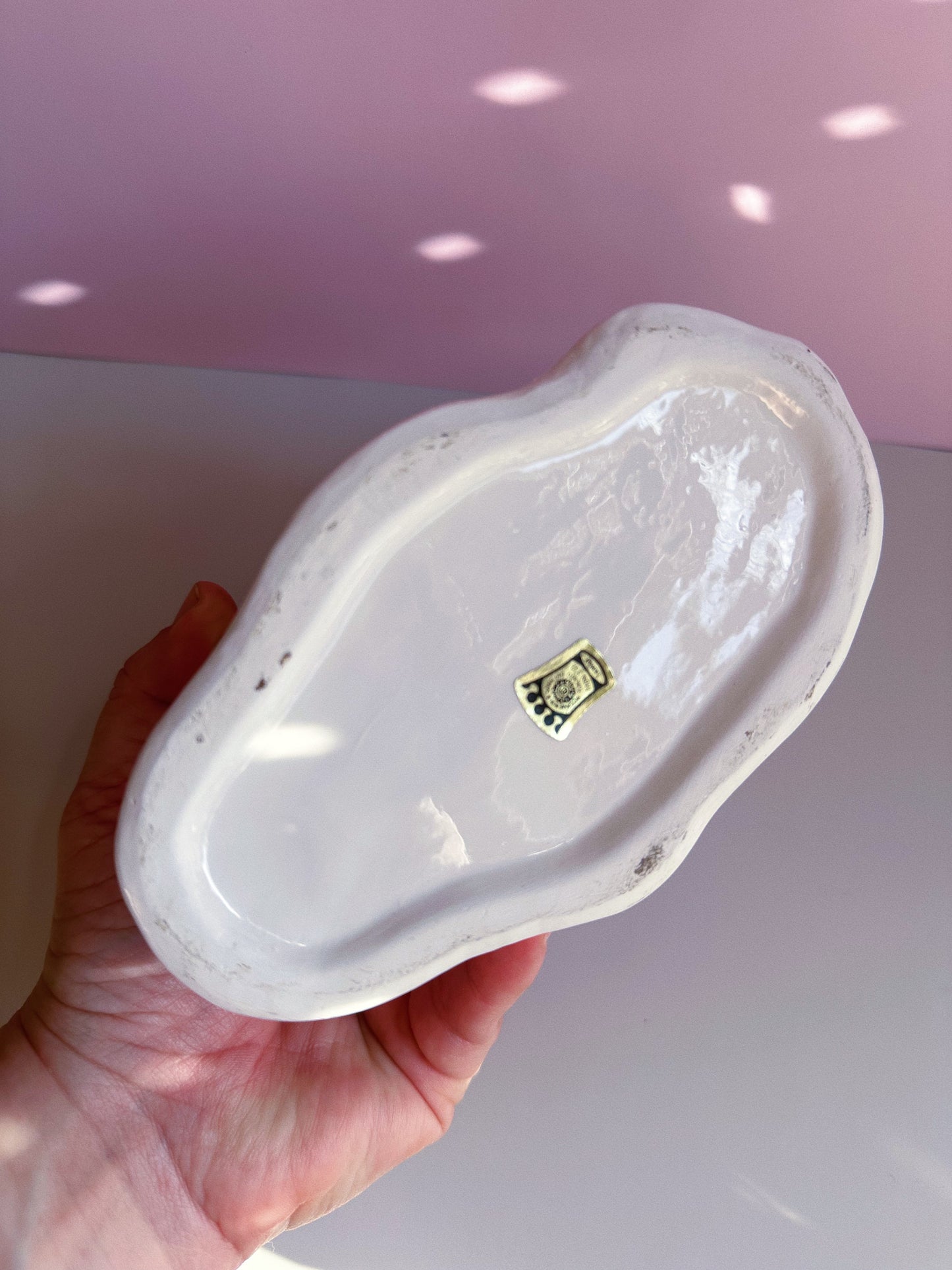 Vintage Iridescent White Ceramic Conch / Seashell Planter