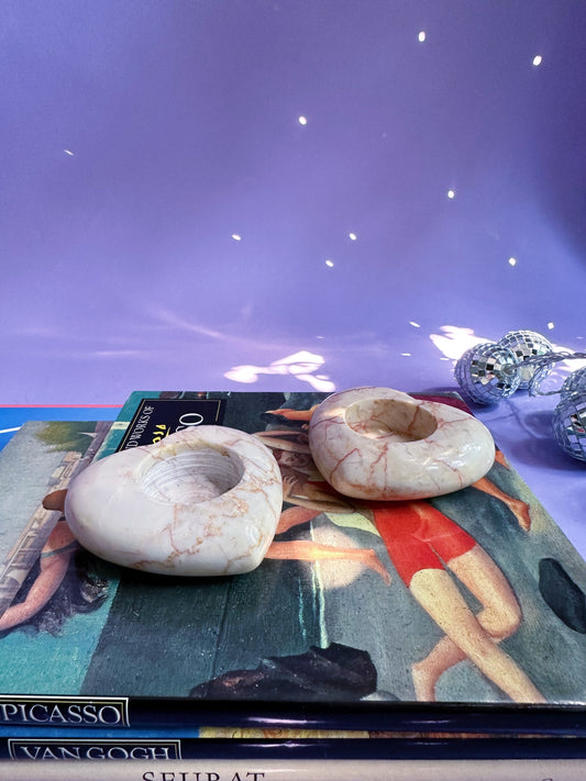 Vintage Heavy Pink Heart Stone Tealight Holders