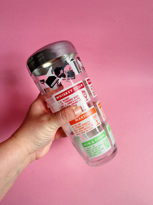 Vintage MCM Cocktail / Mocktail Mixer / Shaker with Printed Drink Recipes