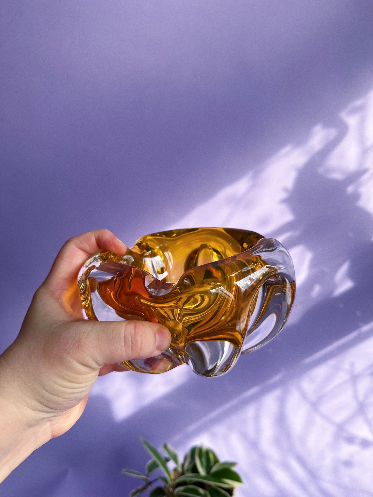 Vintage Amber Heavy Art Glass Ashtray / Candy / Throw Dish