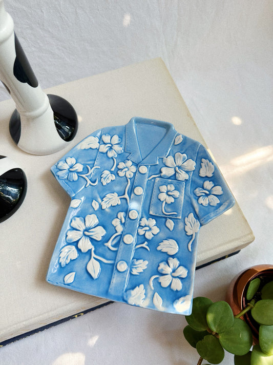 Vintage Glazed Ceramic Hawaiian Blue Shirt Dish