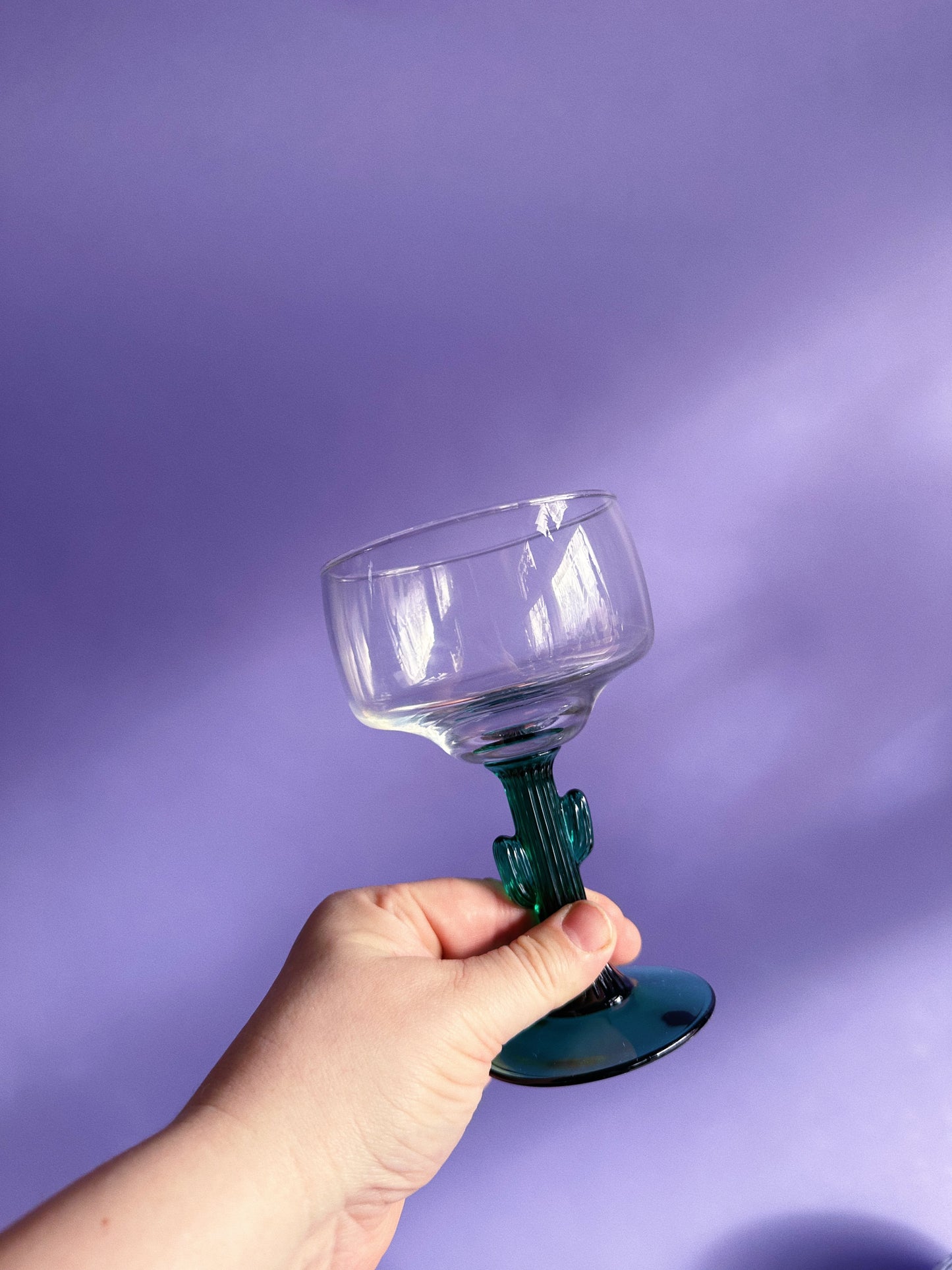 Libbey Cactus Margarita Glasses Set of 2 Green Stem Clear Glass