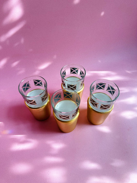 MCM Set of 4 Gold Detailed Dominion Glassware, Drinking Glasses w/ Insulators