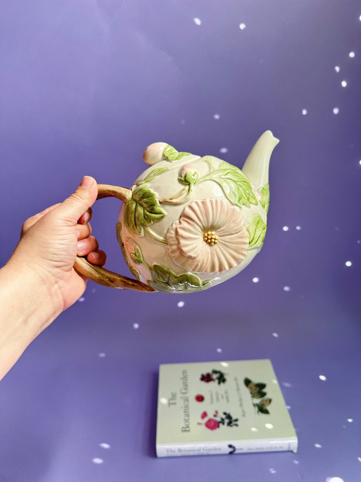 Vintage Fitz & Floyd Hand Painted 48oz Teapot Hummingbird & Hibiscus Ceramic 1987