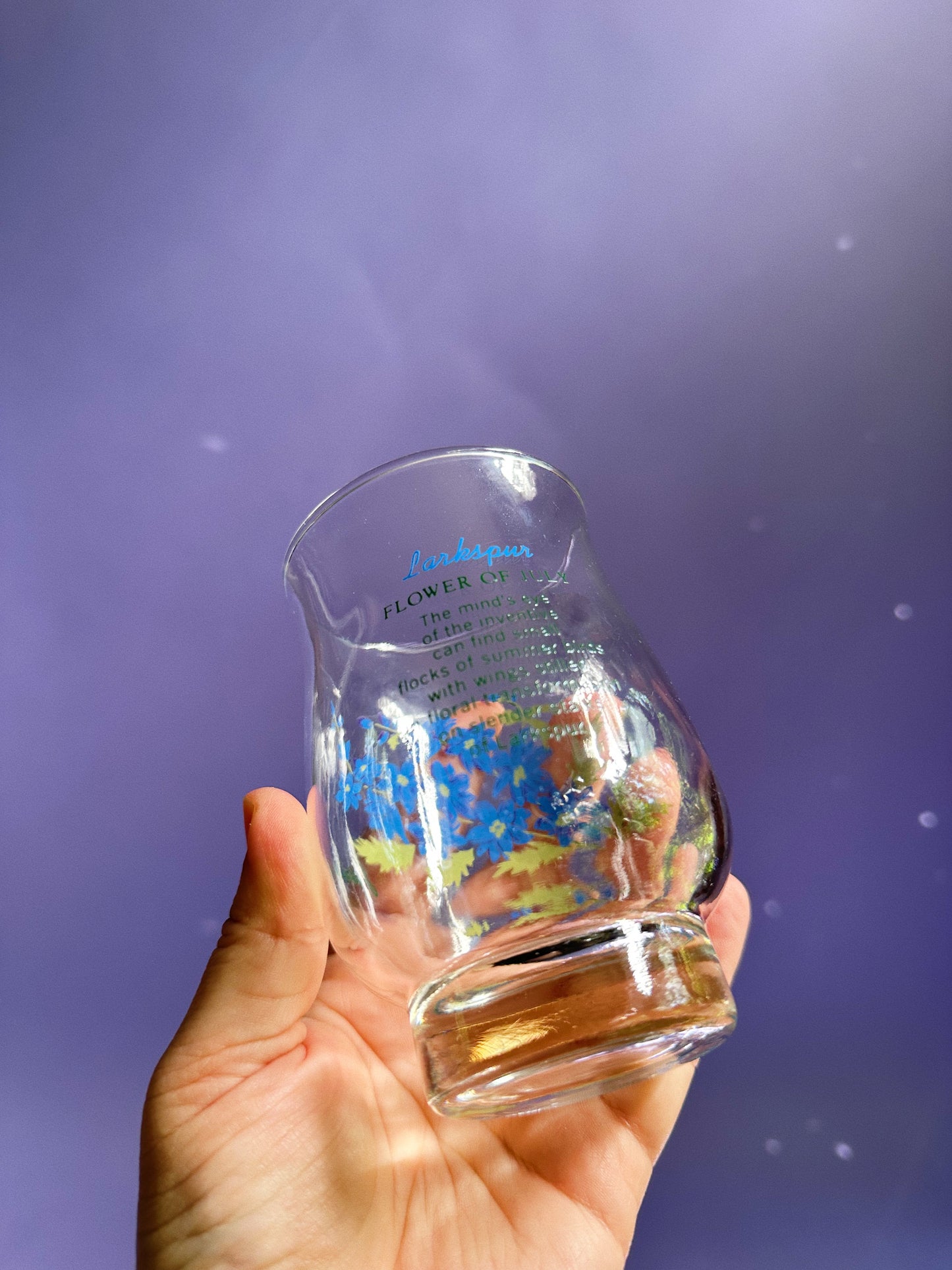 Vintage July Larkspur Flower Of The Month Glasz