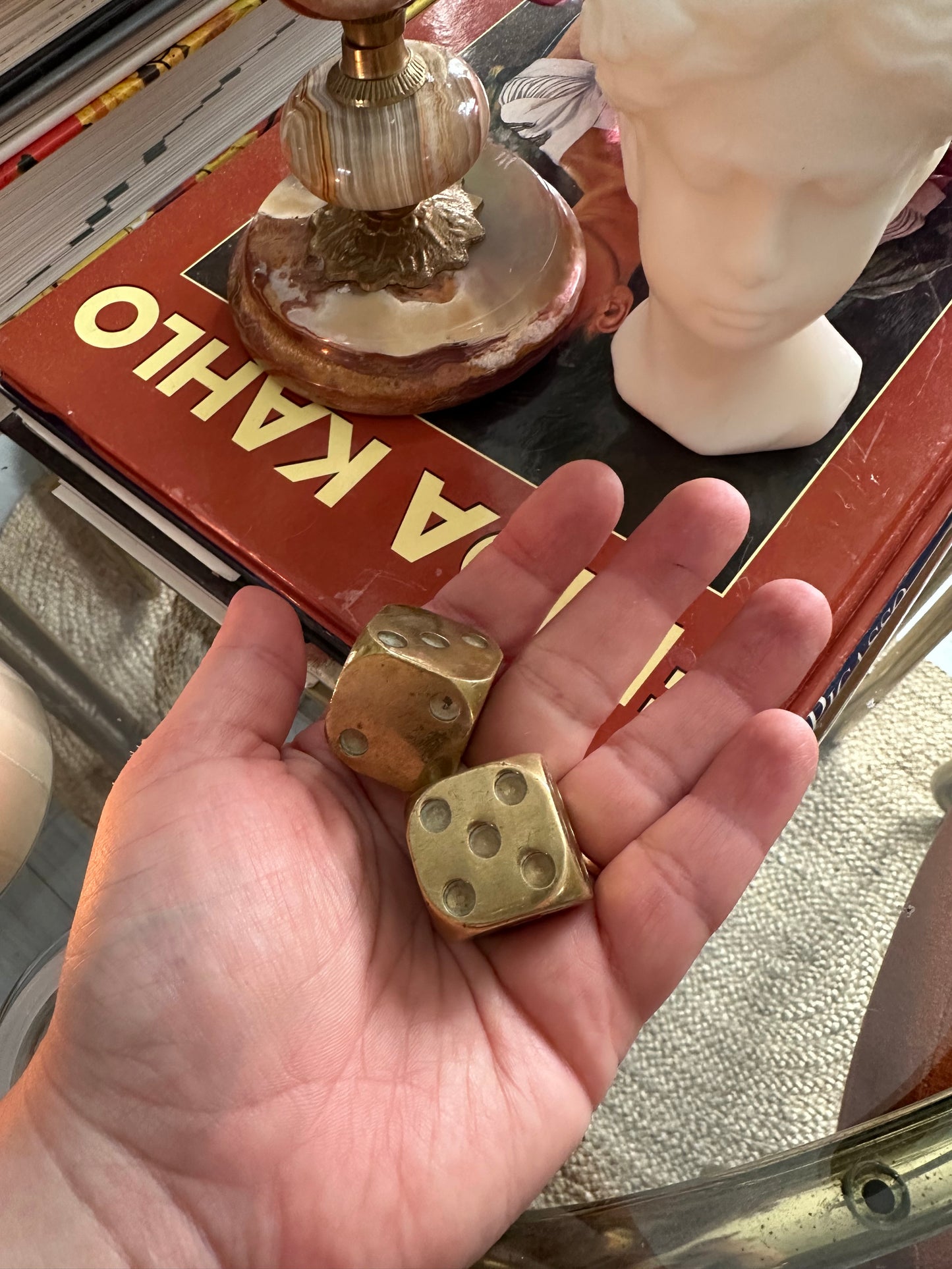 Vintage Pair of Solid Brass Dice