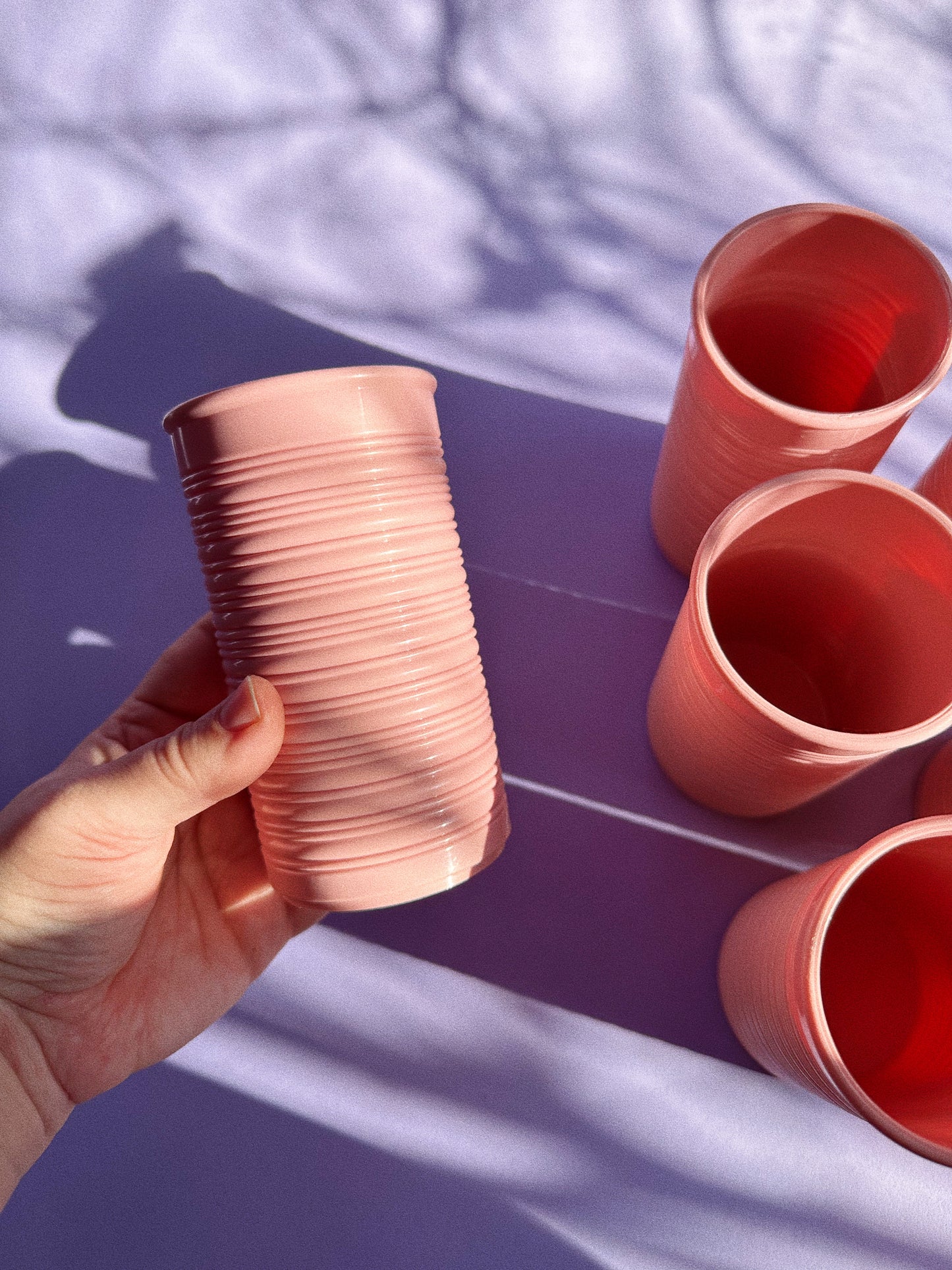 Set of 6 MCM Dusty Rose Earthentic-Ware Ribbed Tumblers Picnic Plastic