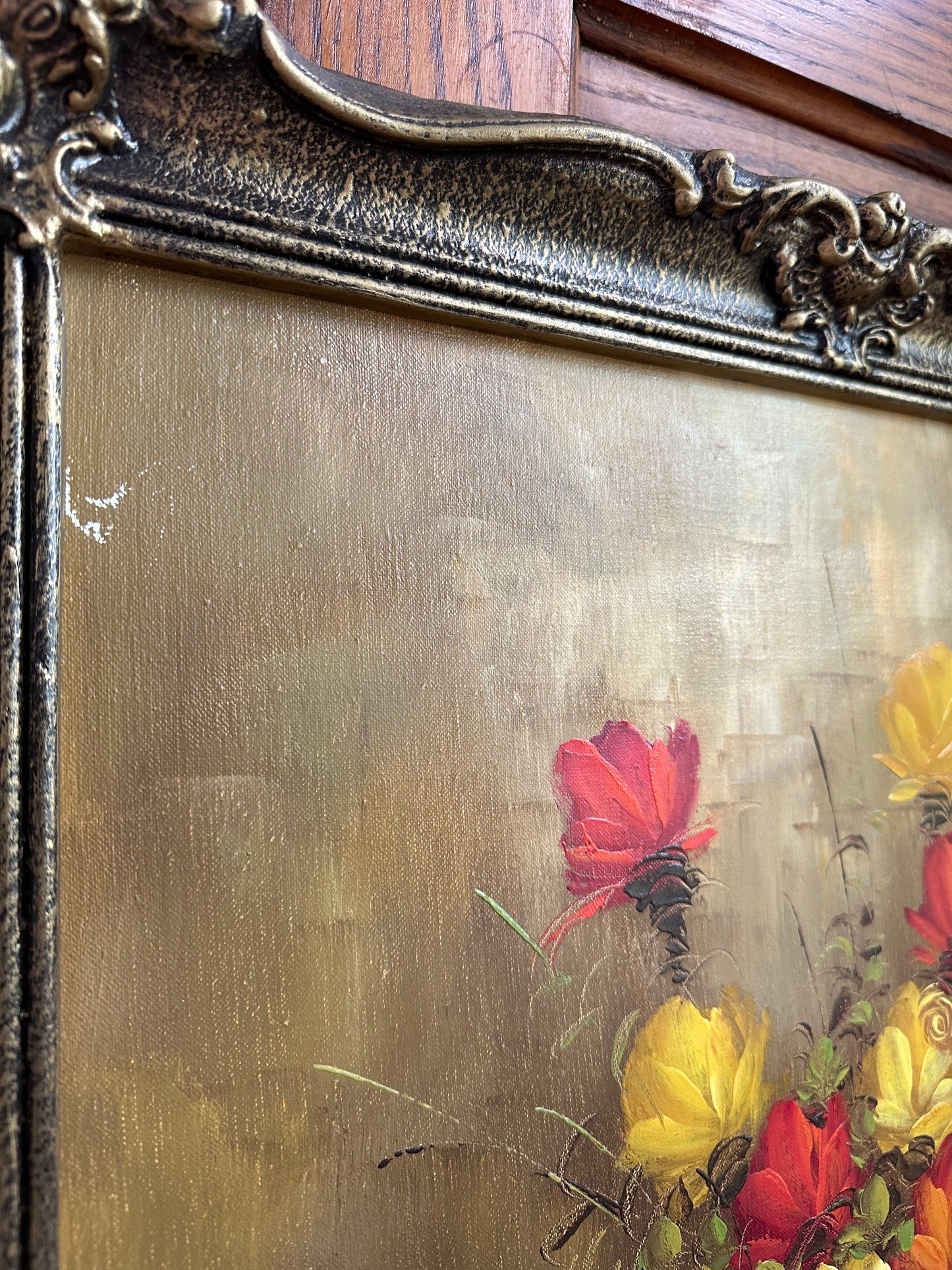 Beautiful Signed Vintage Still Life Original Oil on Canvas Bouquet Of Flowers