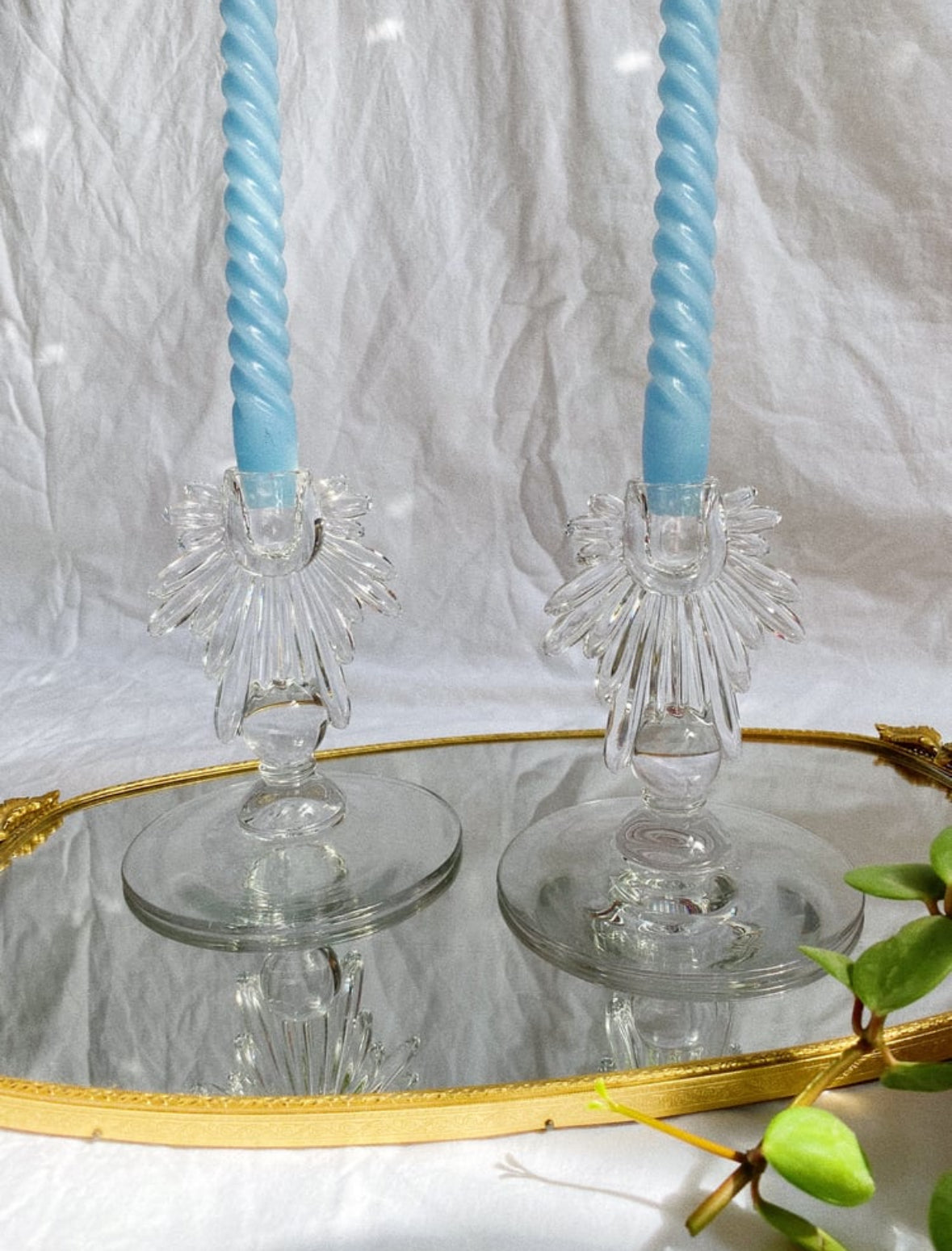 Pair of Manganese Glass Art Deco Starburst Candlesticks