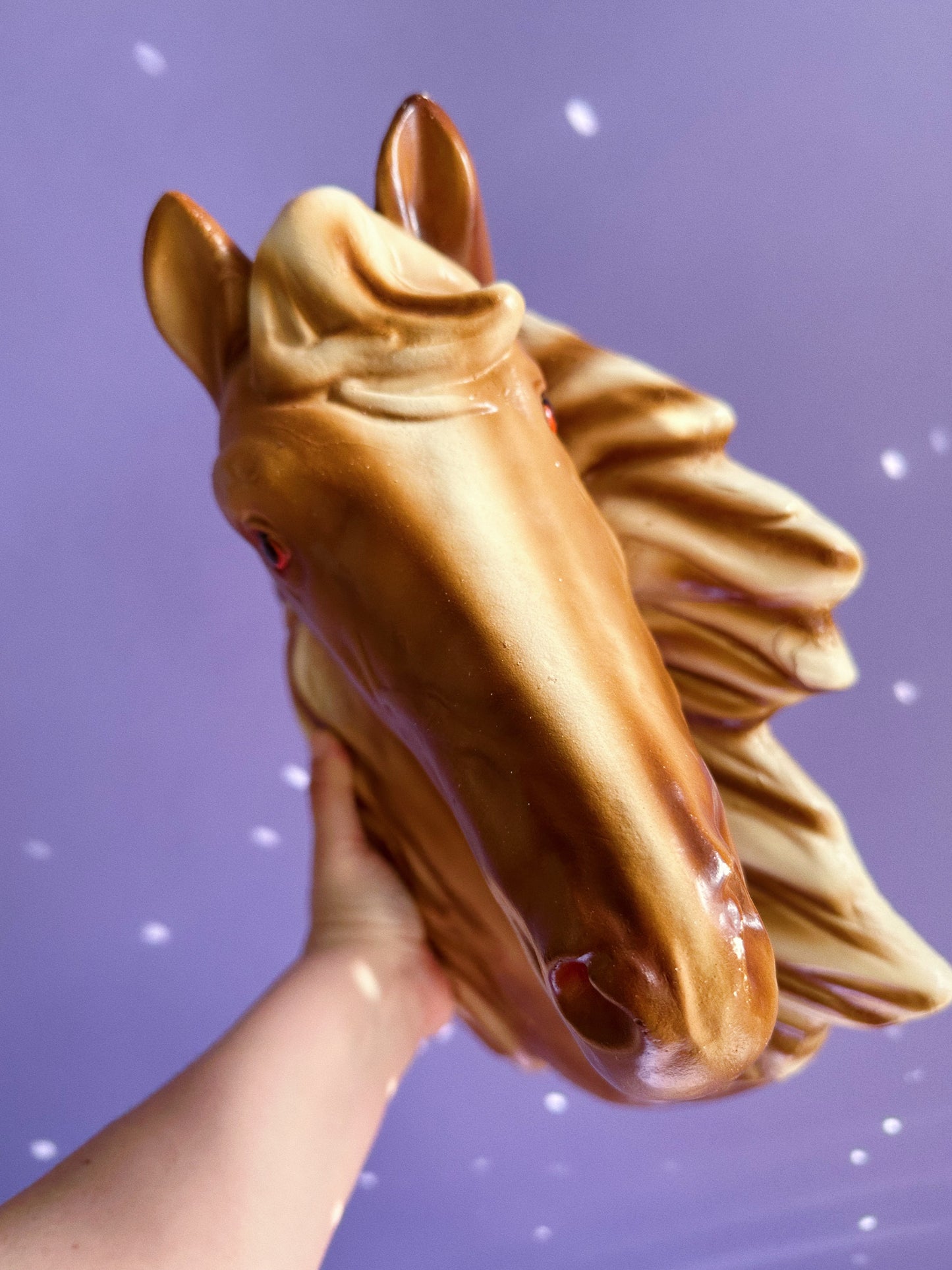 2 Large Vintage MCM Chalkware / Plaster 16" Horse Head Wall Mount 3-D Sculpture