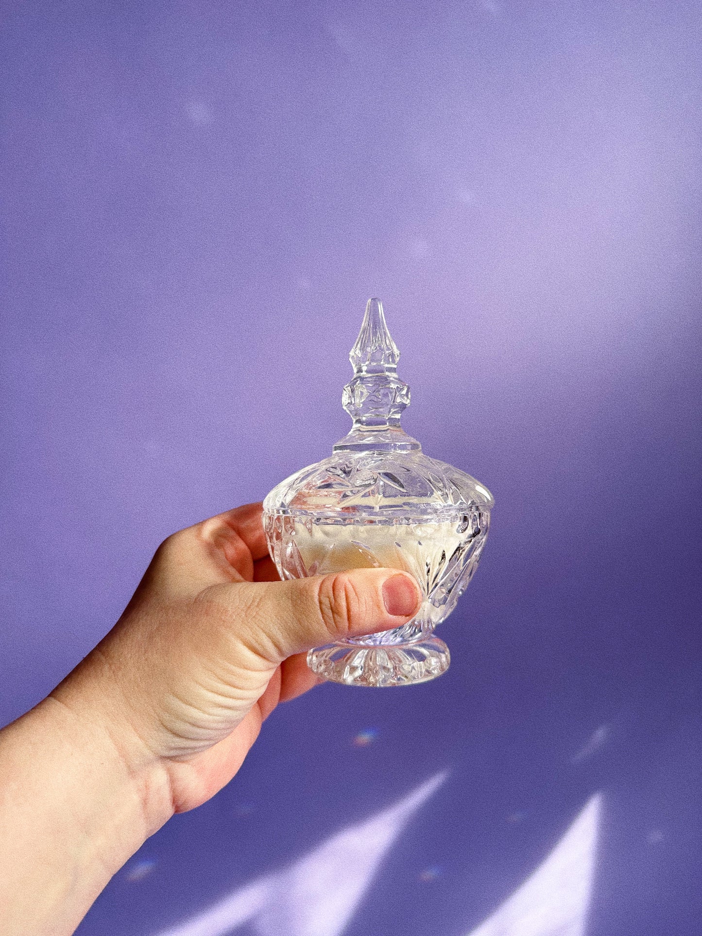 Vanilla Lavender Soy Candle in a Vintage Crystal Lidded Dish
