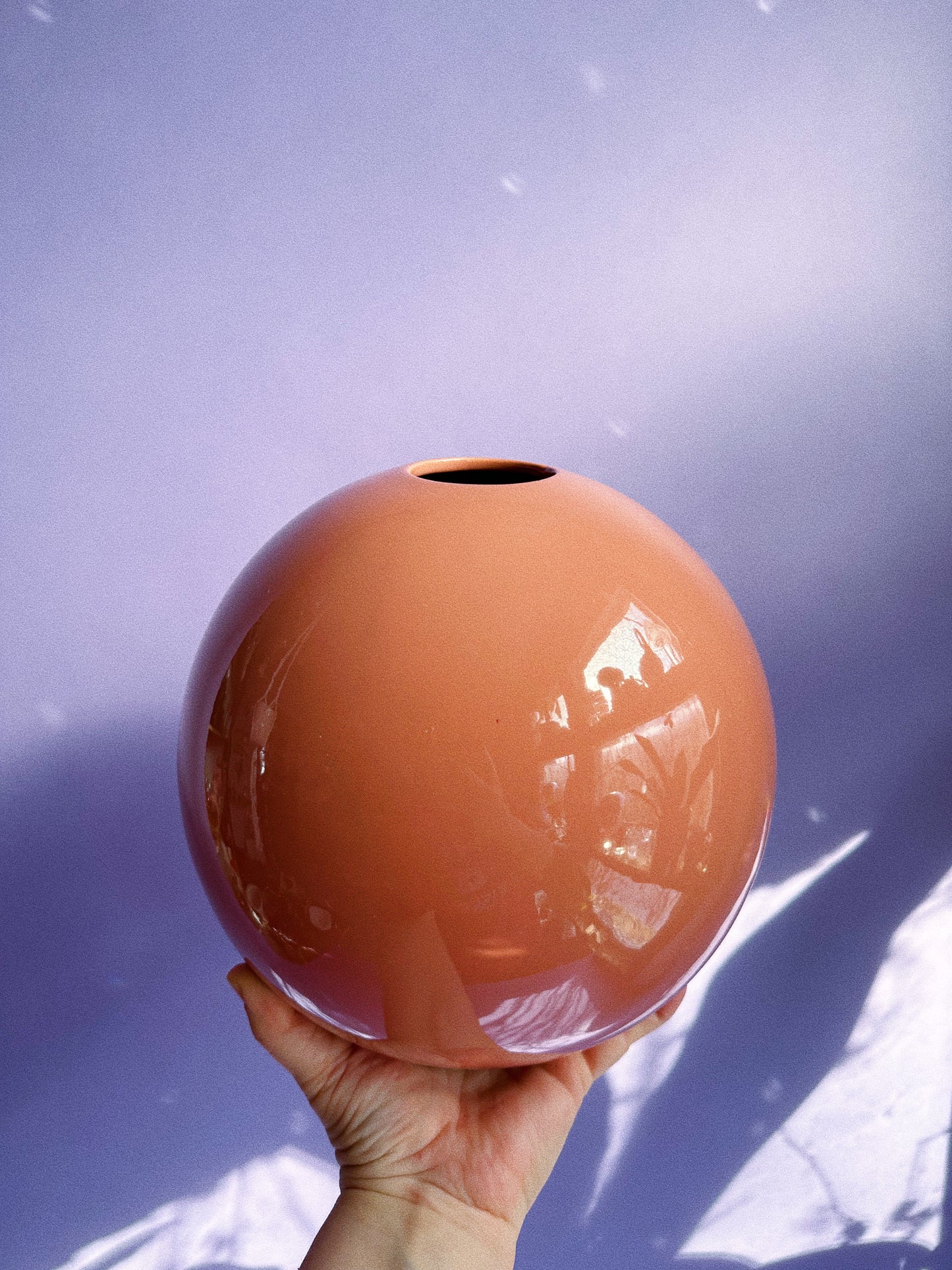 Vintage 80s Peach Art Deco Revival Round Vase