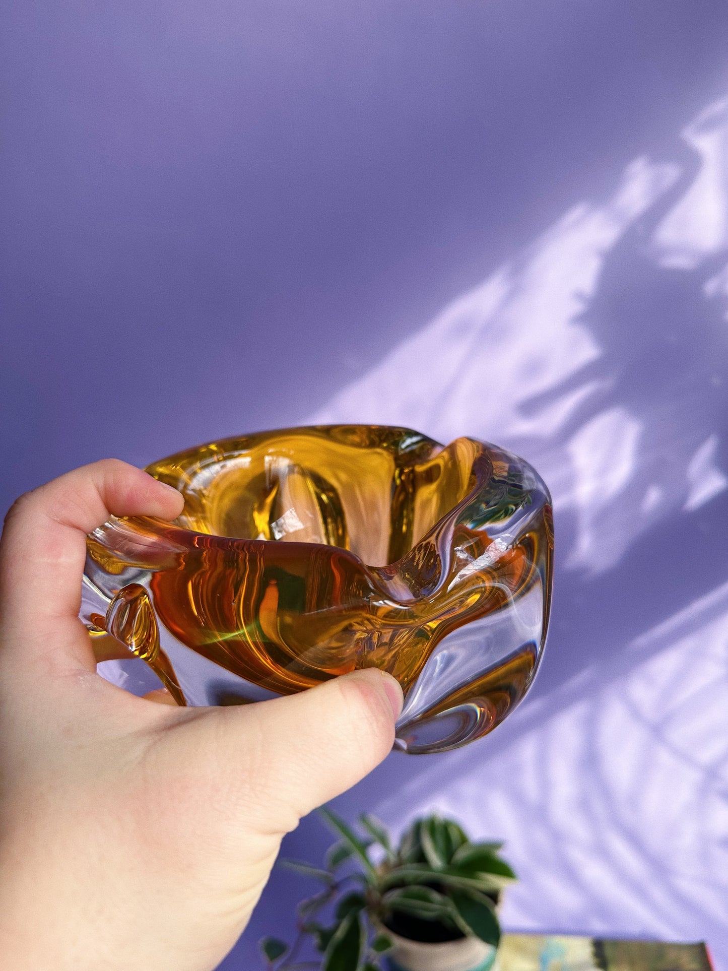 Vintage Amber Heavy Art Glass Ashtray / Candy / Throw Dish