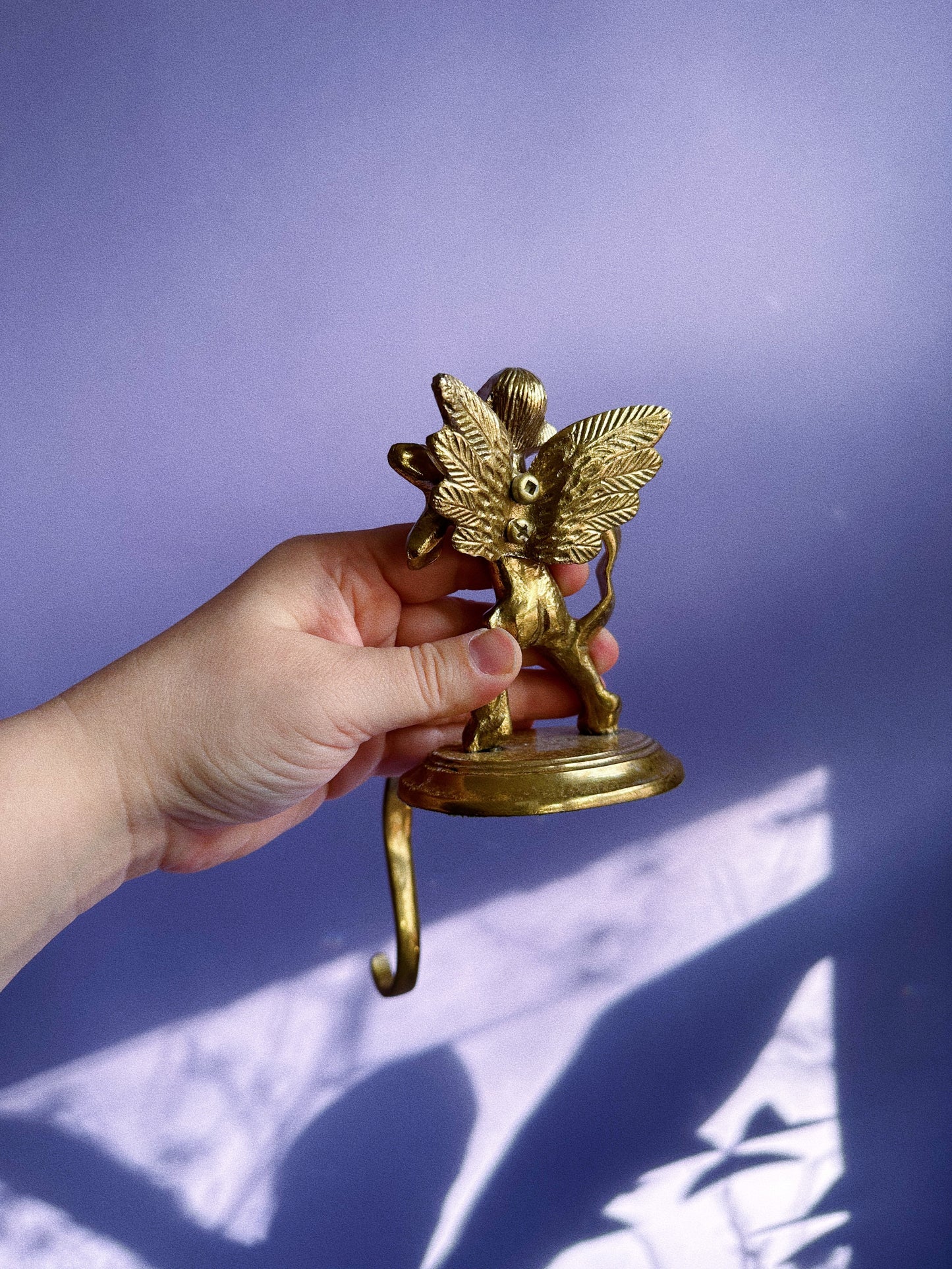 Vintage Solid Brass Cherub Stocking Mantlepiece Hangers