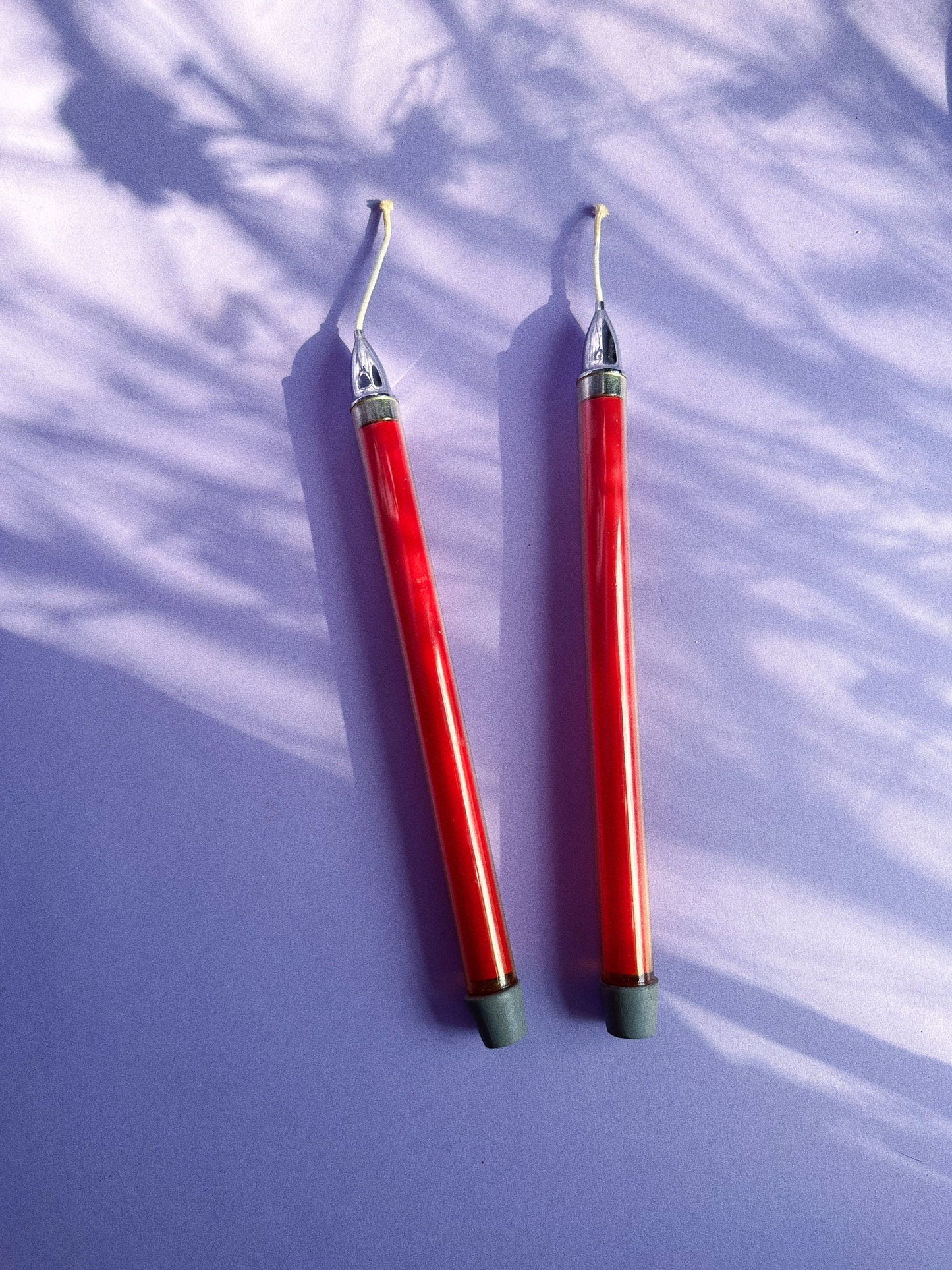 Vintage MCM Red Milbern 12" Refillable Lighter Fluid Burning Candle Tapers