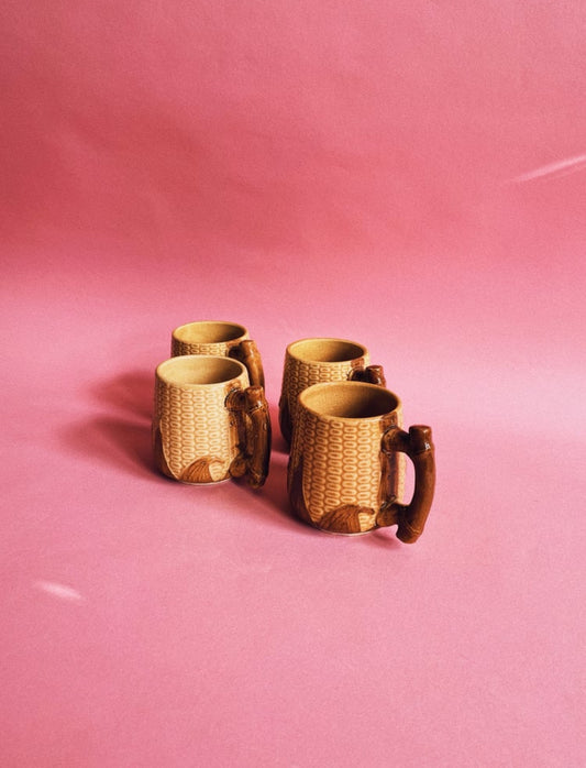 Set of 4 Majolica Ear Of Corn Vintage Mugs Made In Japan