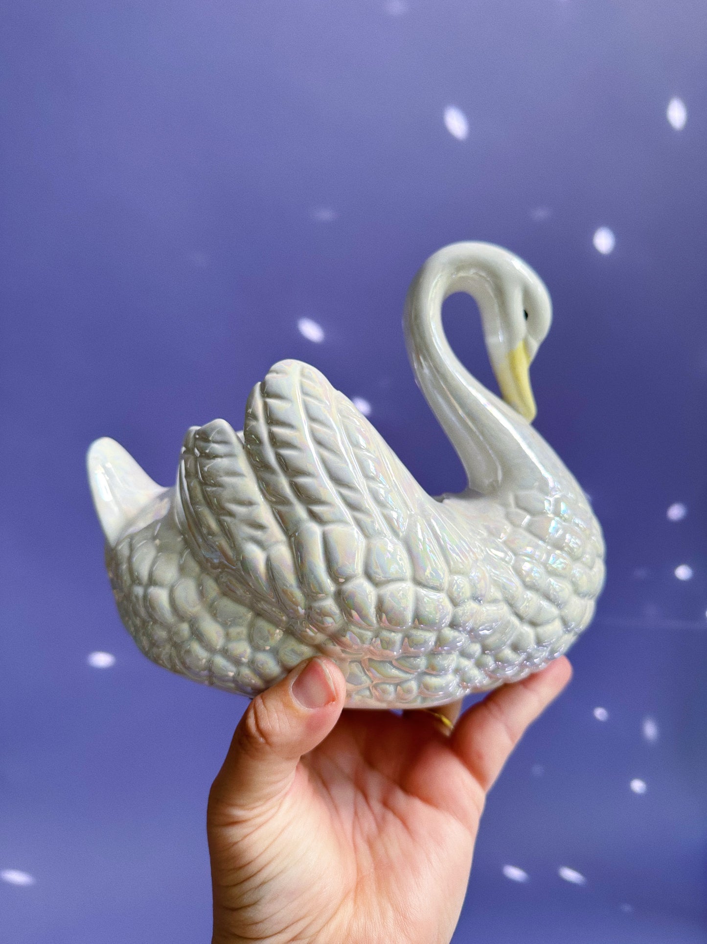 Vintage 1971 Porcelain Iridescent Swan Planter